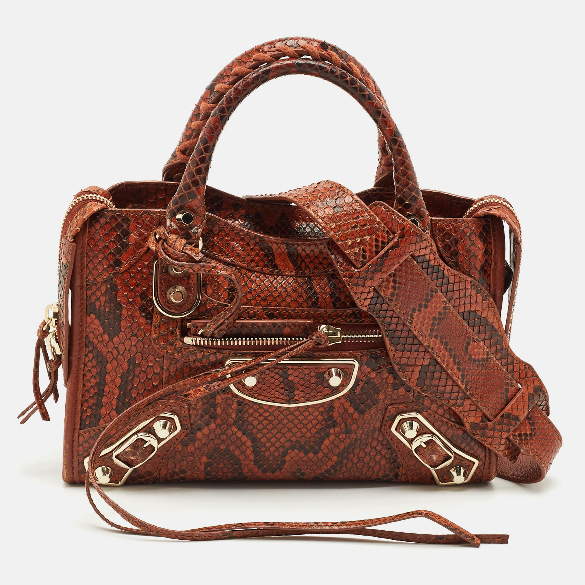 Balenciaga Brown/Black Python and Leather Mini Metallic Edge City Bag
Balenciaga Brown/Black Python and Leather Mini Metallic Edge City Bag