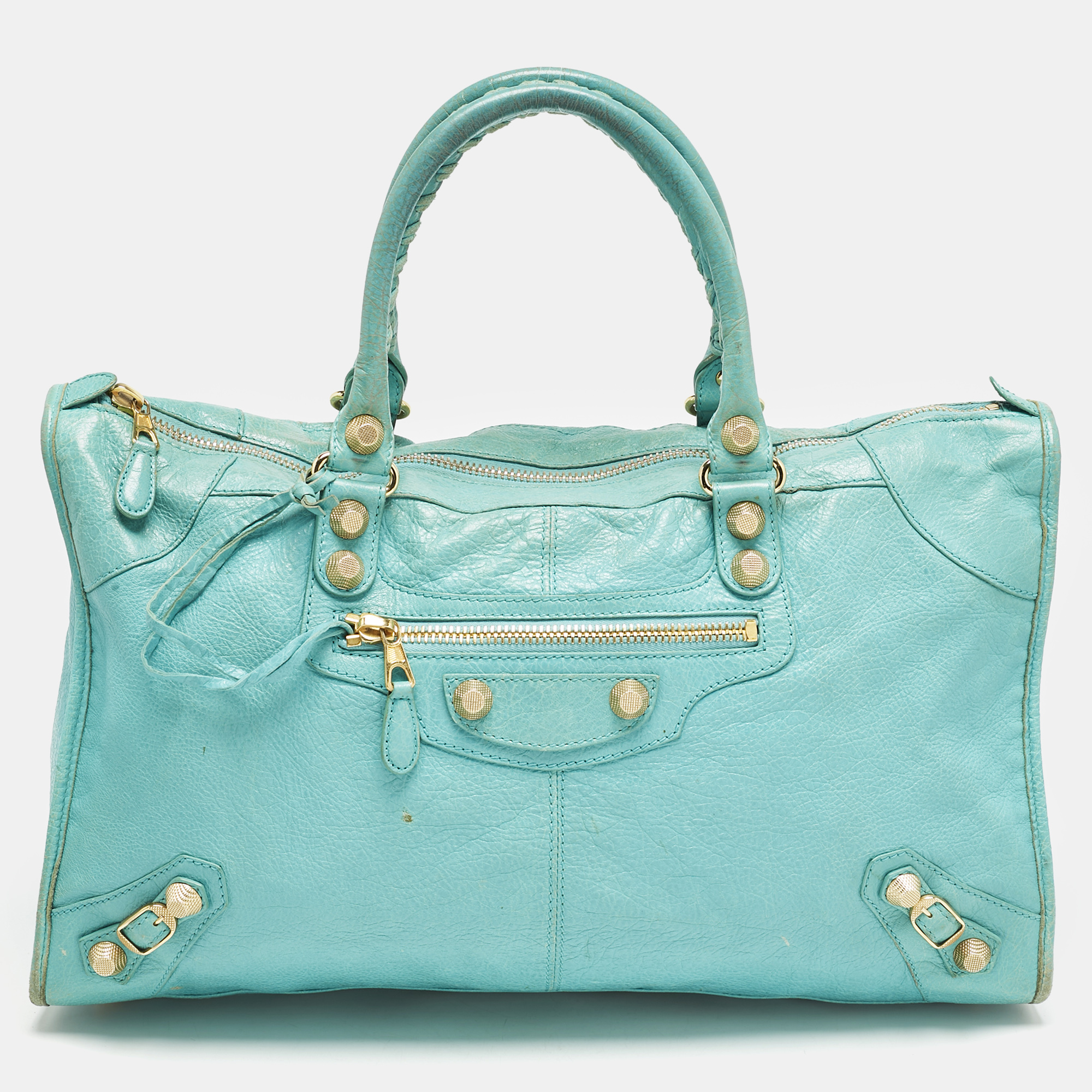 Balenciaga Turquoise Blue Leather Giant 12 Gold Hardware Work Tote
Balenciaga Turquoise Blue Leather Giant 12 Gold Hardware Work Tote