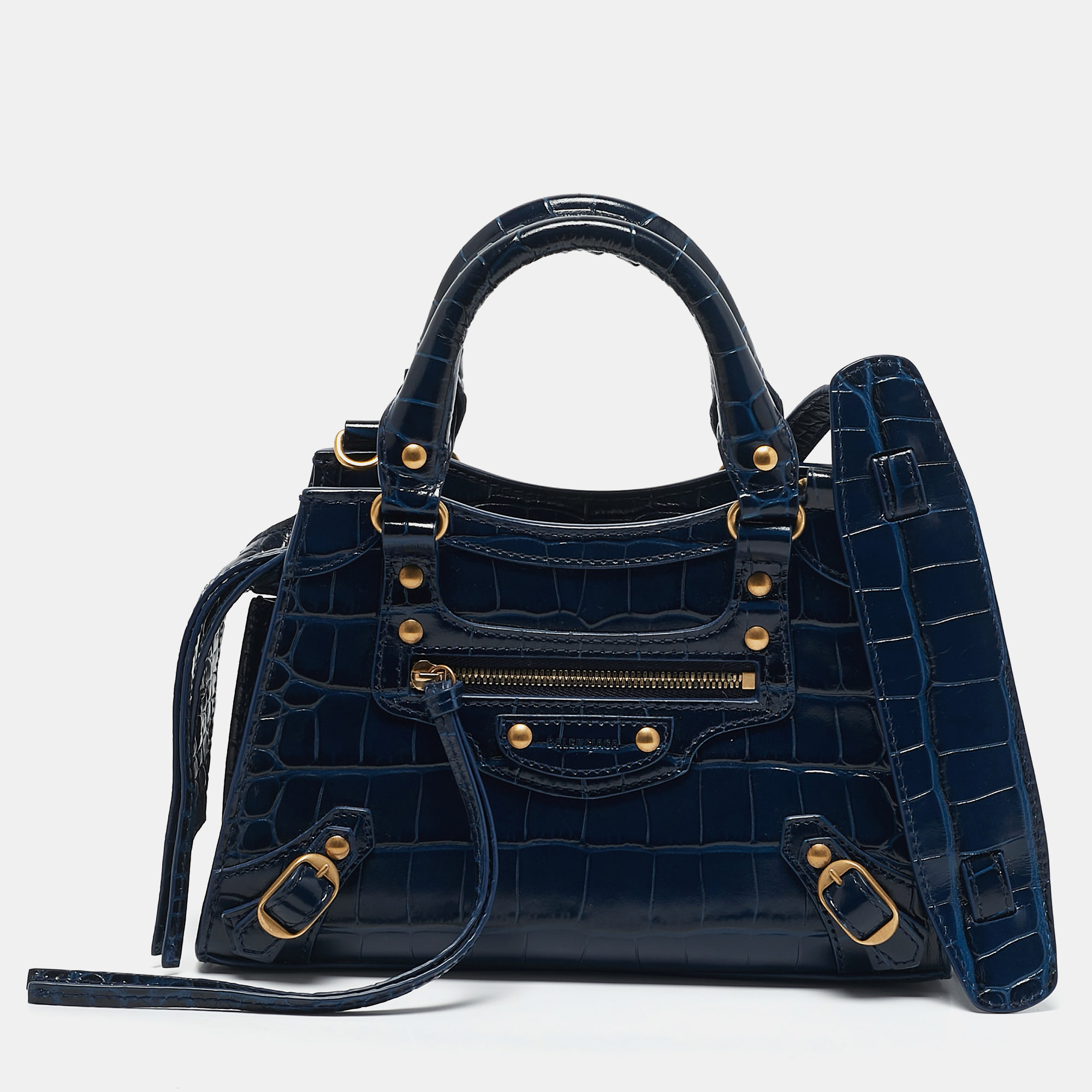 Balenciaga Navy Blue Croc Embossed Leather Mini Neo Classic City Tote
Balenciaga Navy Blue Croc Embossed Leather Mini Neo Classic City Tote