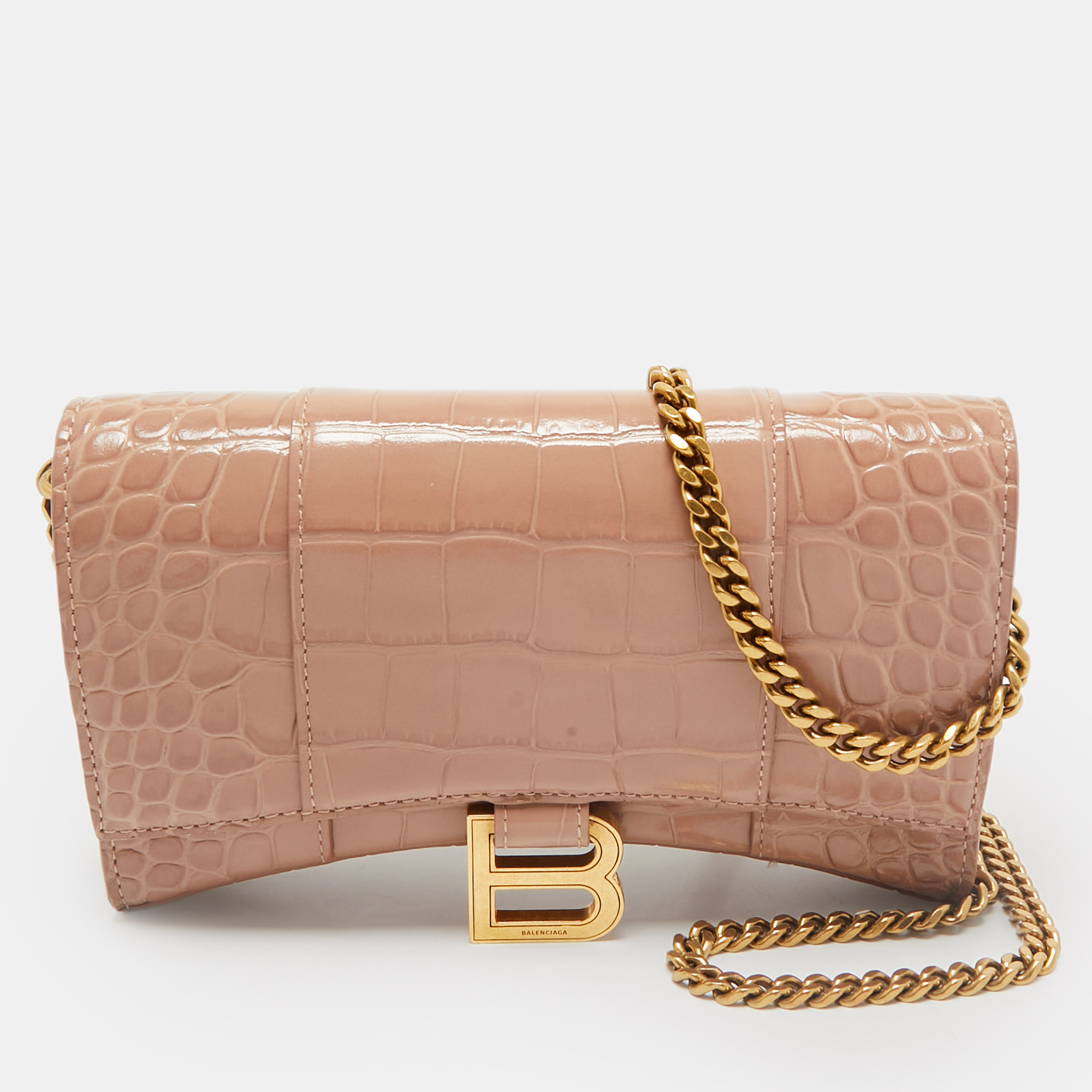 Balenciaga Old Rose Croc Embossed Leather Hourglass Wallet on Chain, Pink
Balenciaga Old Rose Croc Embossed Leather Hourglass Wallet on Chain, Pink