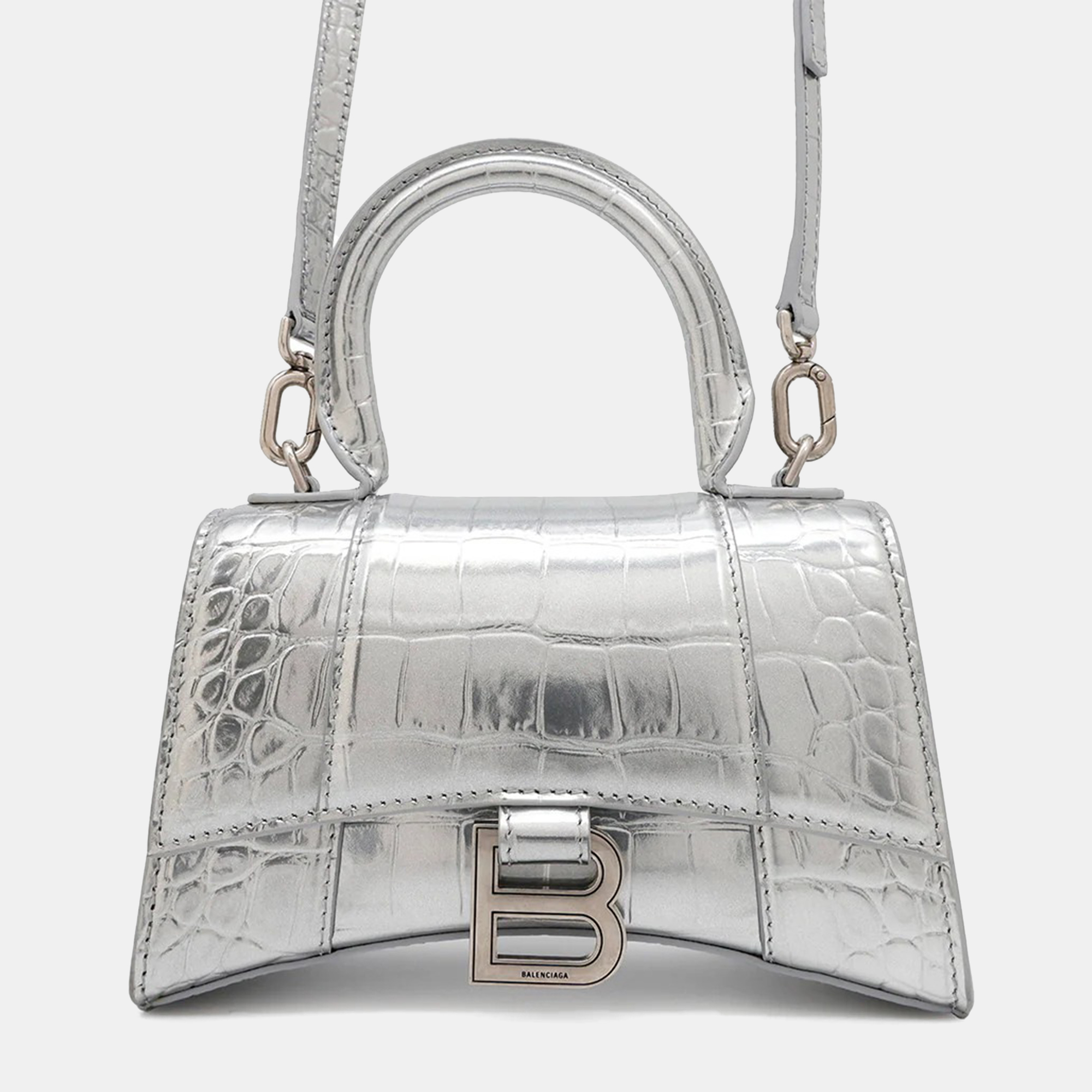 Balenciaga Hourglass 2Way bag Silver Croco Embossed Leather Size
Balenciaga Hourglass 2Way bag Silver Croco Embossed Leather Size
