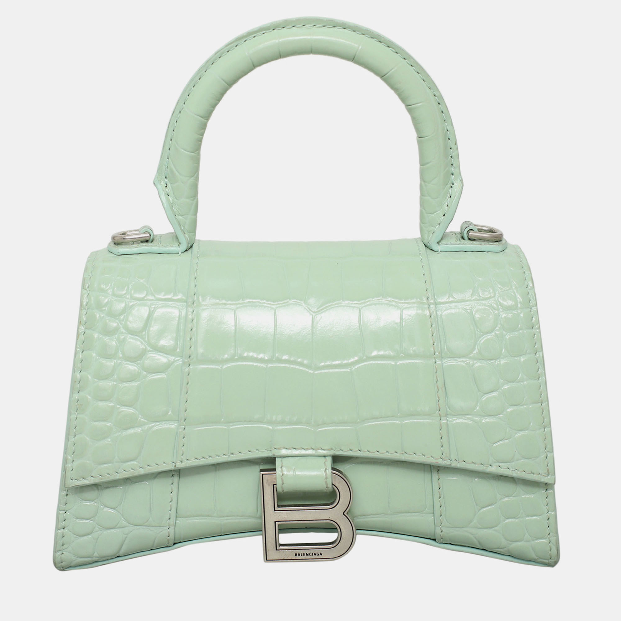 Balenciaga Hourglass Croc Embossed Leather Top Handle Bag, Green
Balenciaga Hourglass Croc Embossed Leather Top Handle Bag, Green