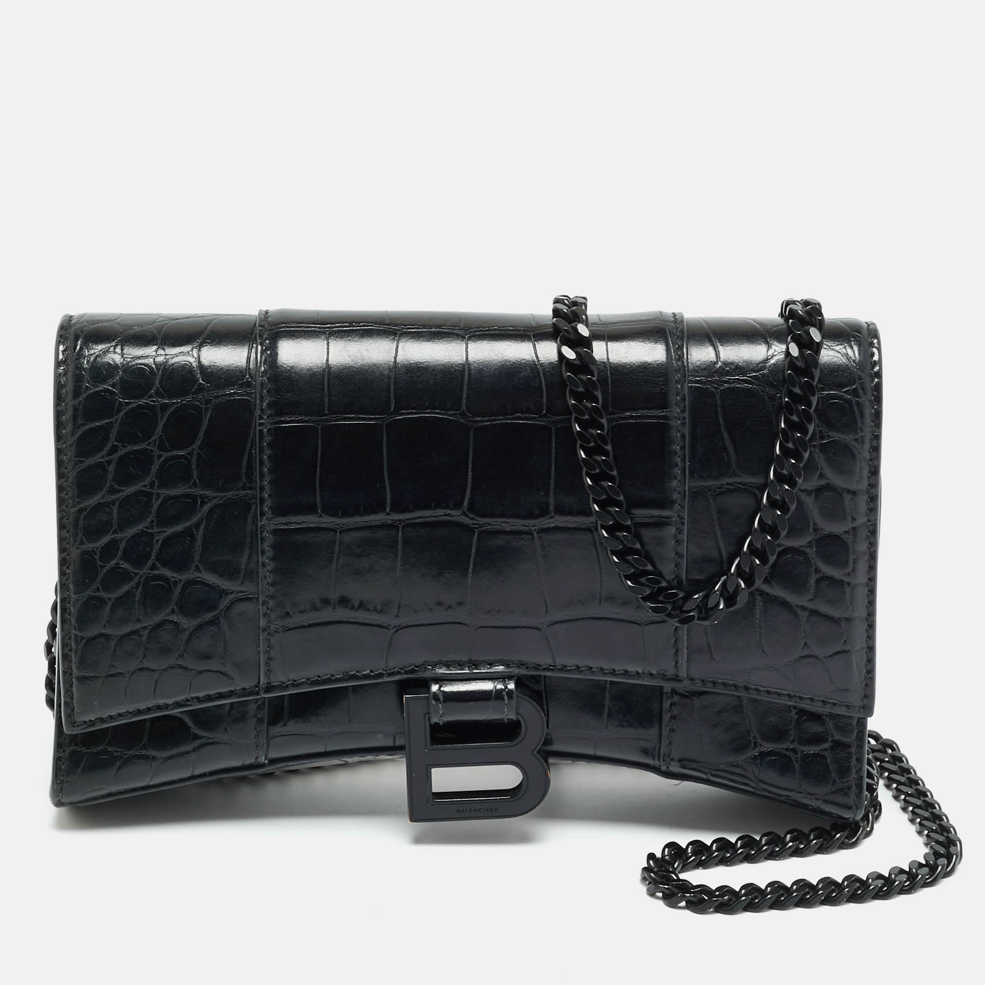 Balenciaga Black Croc Embossed Leather Hourglass Wallet on Chain w/Coin Purse
Balenciaga Black Croc Embossed Leather Hourglass Wallet on Chain w/Coin Purse