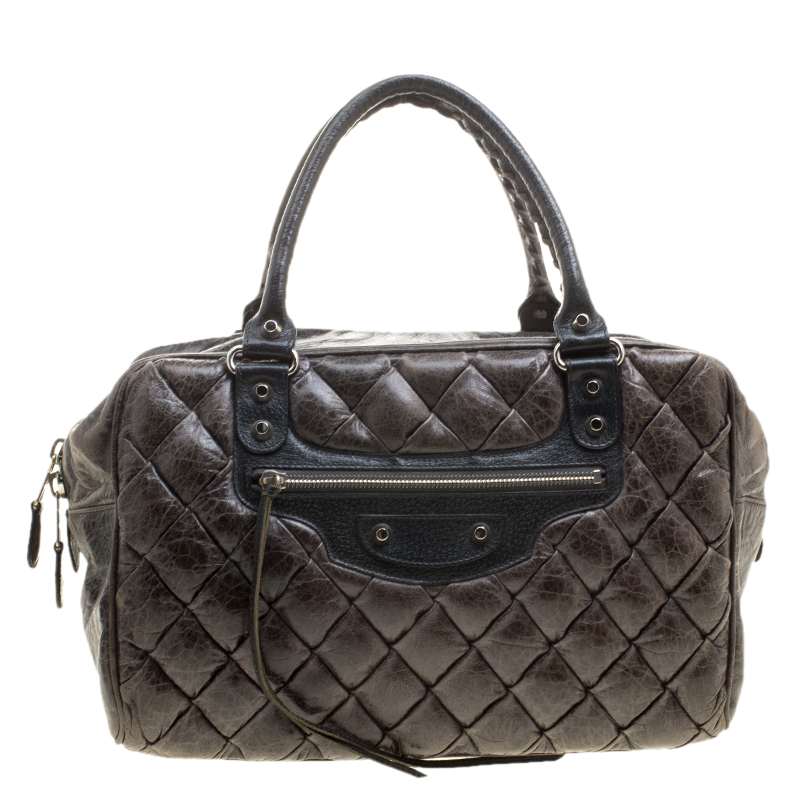 Image of Balenciaga Anthracite Quilted Chevre Leather Satchel