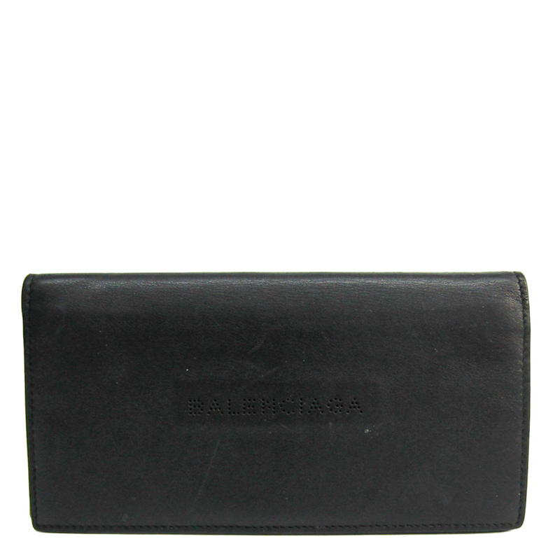 Image of Balenciaga Black Leather Punching Logo Long Wallet