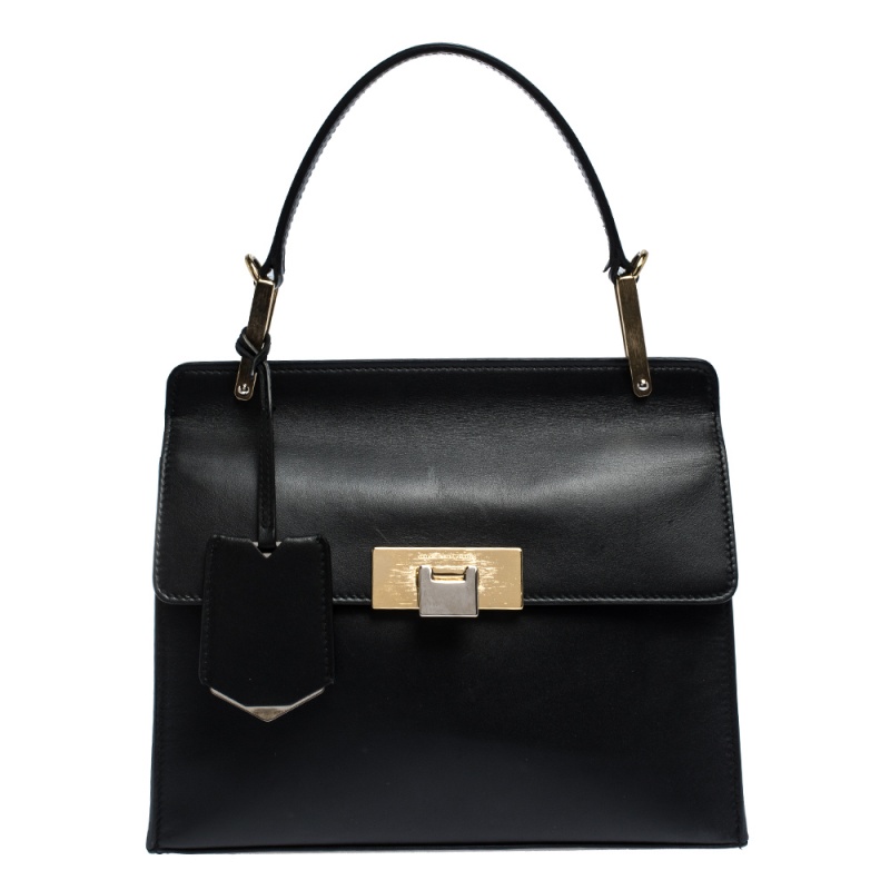 Image of Balenciaga Black Leather Le Dix Cartable Top Handle Bag