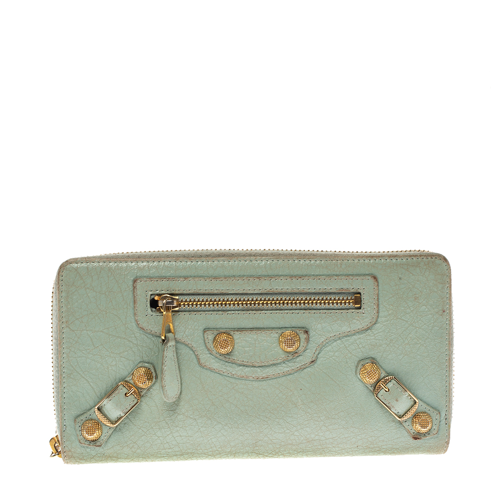 Image of Balenciaga Vert D'eau Leather City Zip Around Wallet