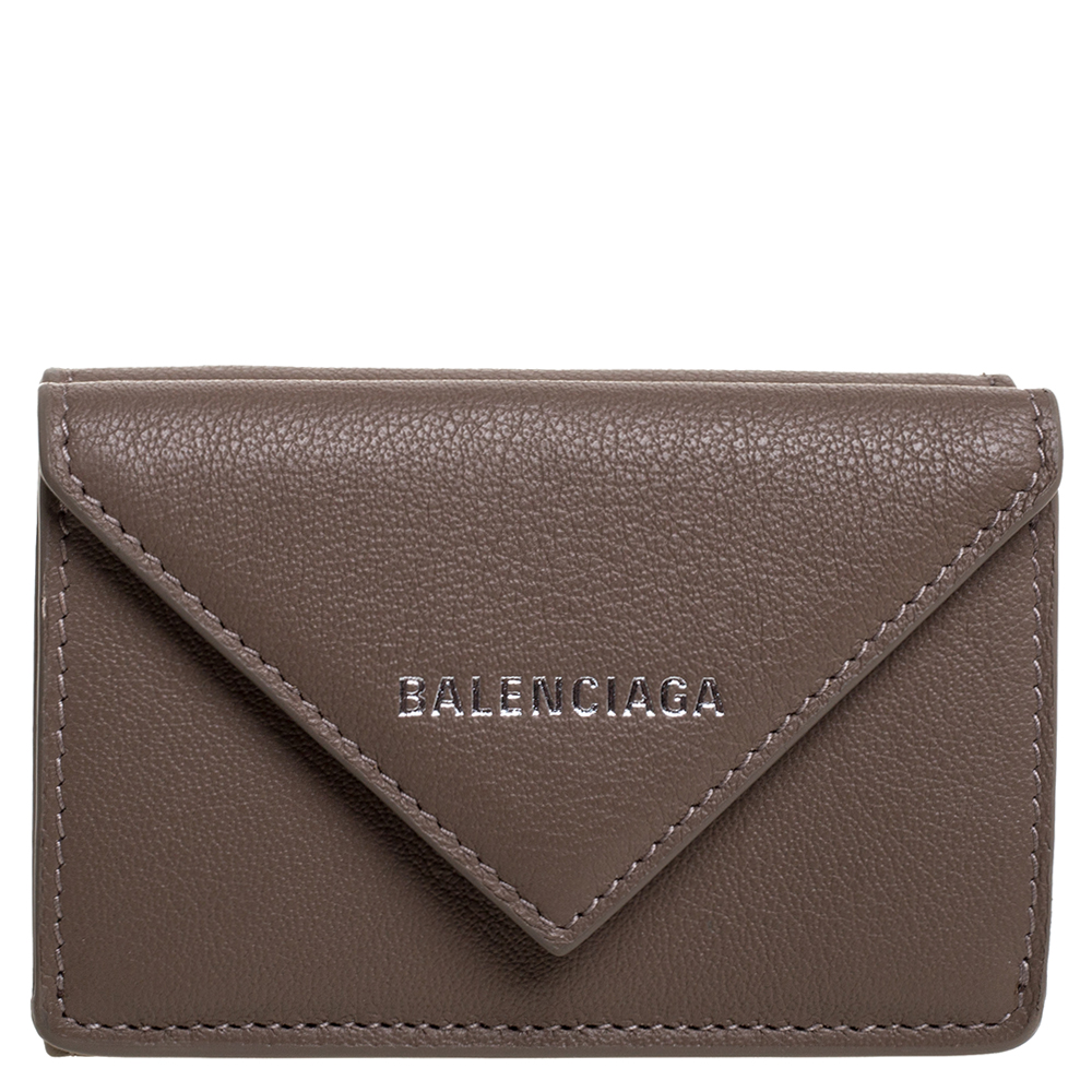 Image of Balenciaga Dark Beige Leather Mini Papier Wallet