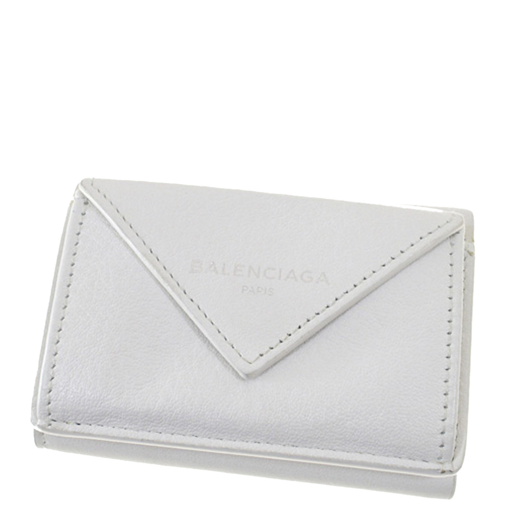 Balenciaga White Leather Papier Zip-Around Wallet