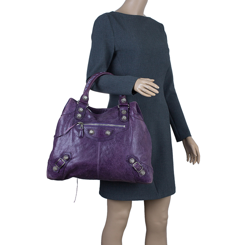 Balenciaga Purple Lambskin Leather Arena Giant Brief Tote - buy at the price $986.00 in theluxurycloset.com | imall.com