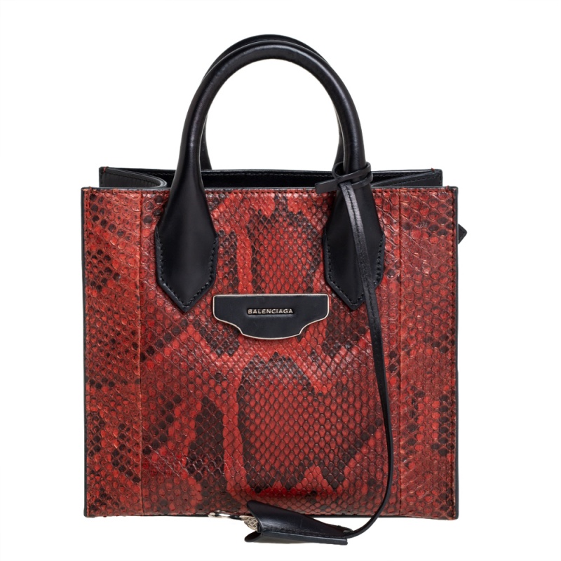 Balenciaga Black/Brown Python and Leather XS Work Tote Bag