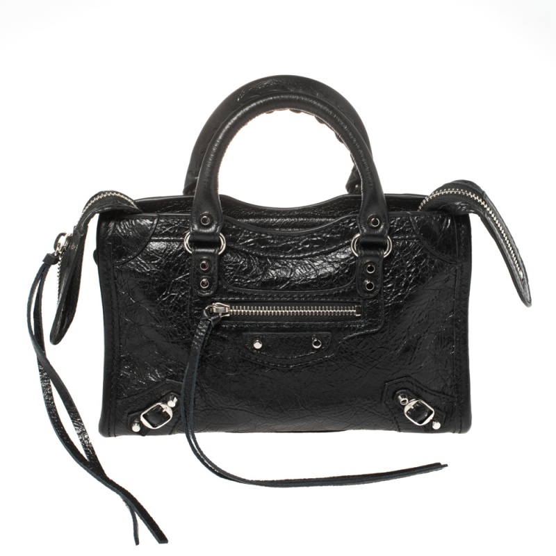 Balenciaga Black Leather Classic Nano City Tote Bag
