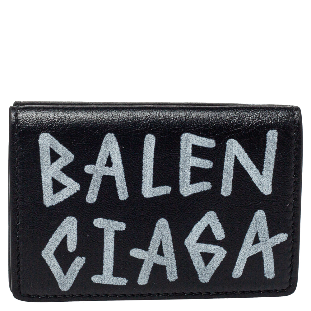 Balenciaga black leather carry graffiti wallet
