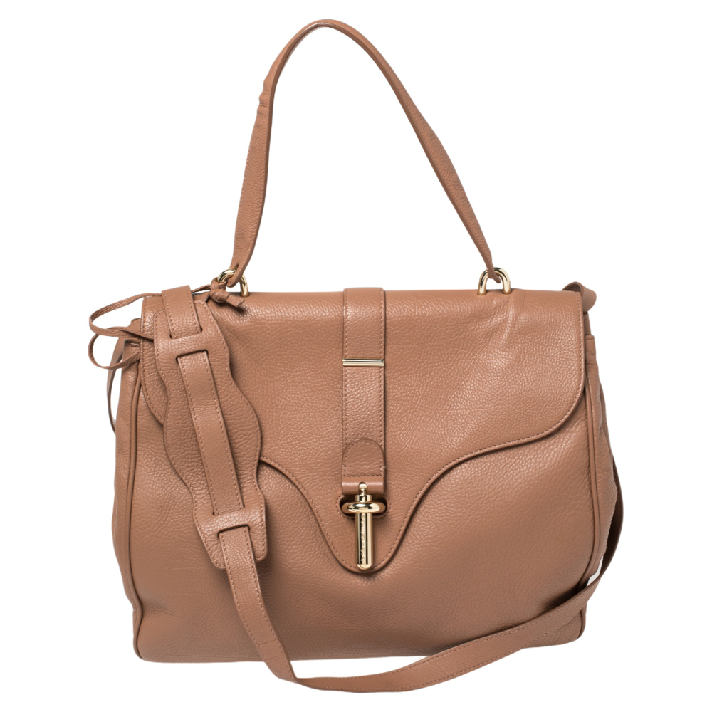 Balenciaga Tan Leather Tube Clasp Top Handle Bag
