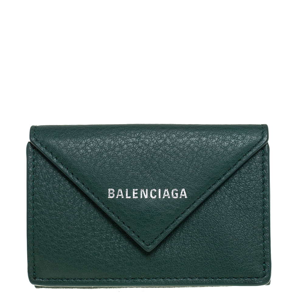Balenciaga Vert Sauge Leather Mini Papier Wallet