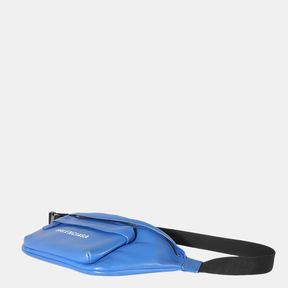 Balenciaga Blue Leather Everyday Logo Belt Bag