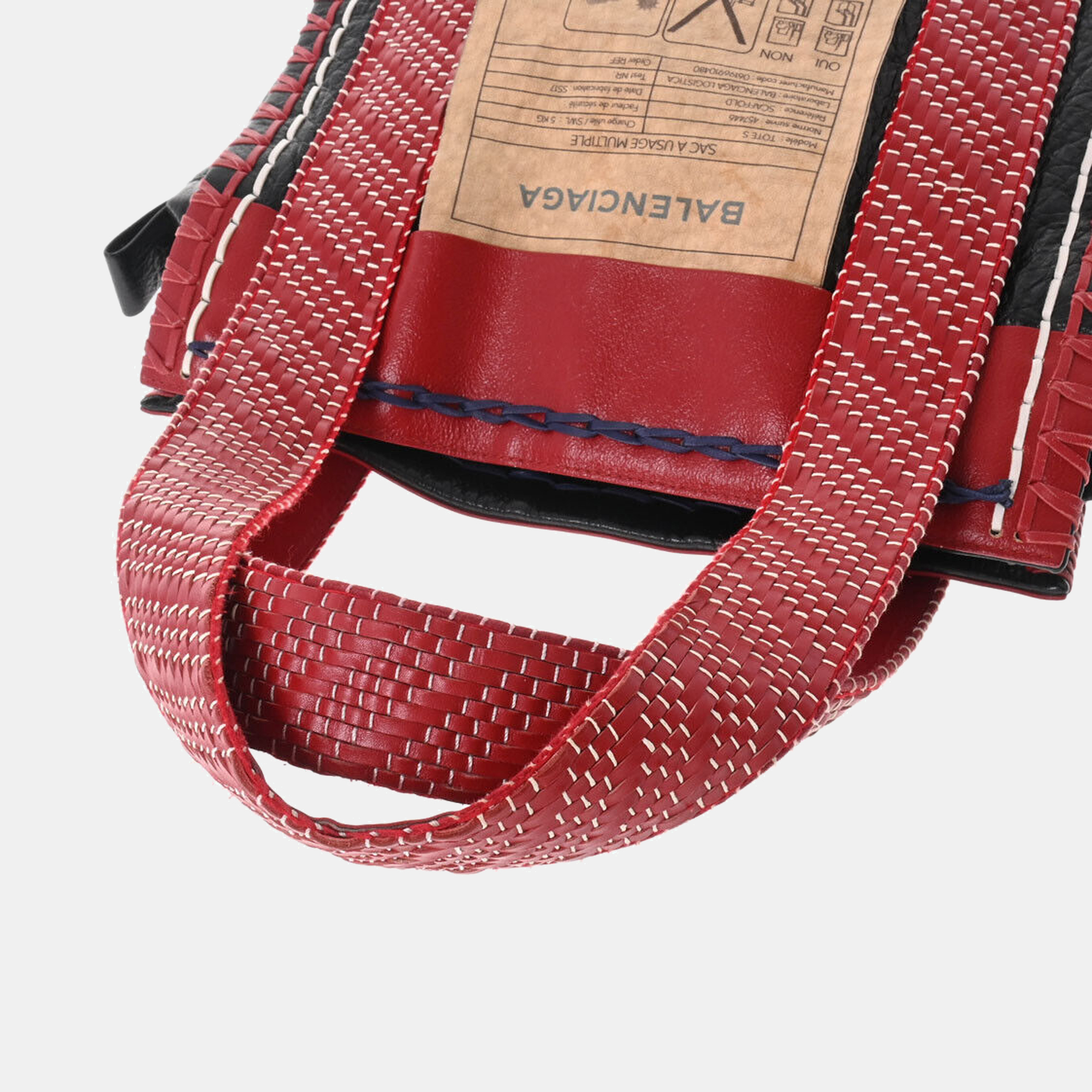 Balenciaga Red Leather Scaffolding Shopper Tote Bag