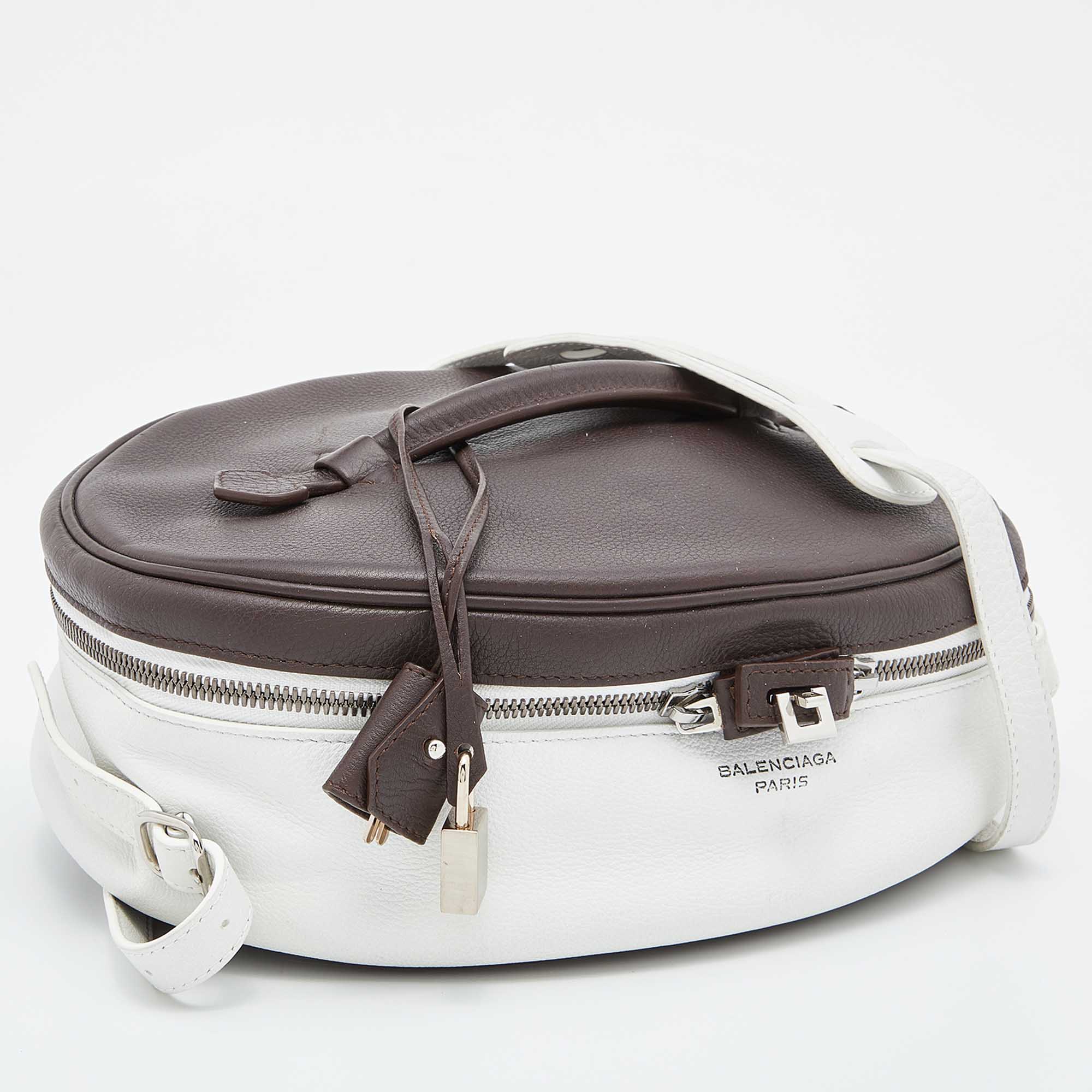 Balenciaga Brown/White Leather Top Handle Bag