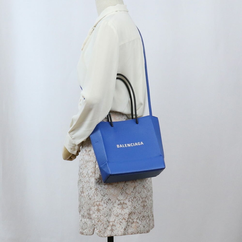 Balenciaga Blue Leather Logo XXS Shopping Tote Bag