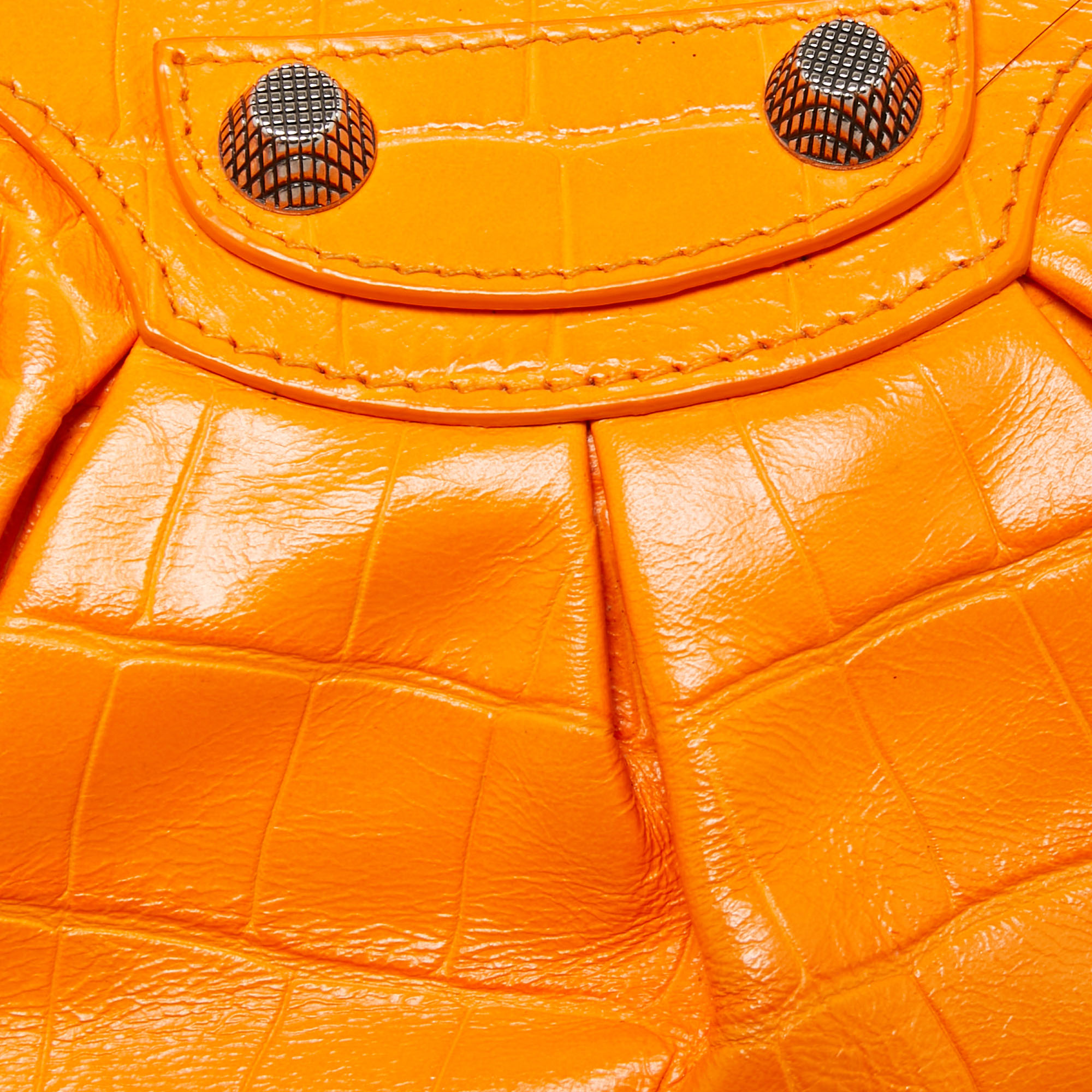 Balenciaga Orange Croc Embossed Leather XS Le Cagole Shoulder Bag