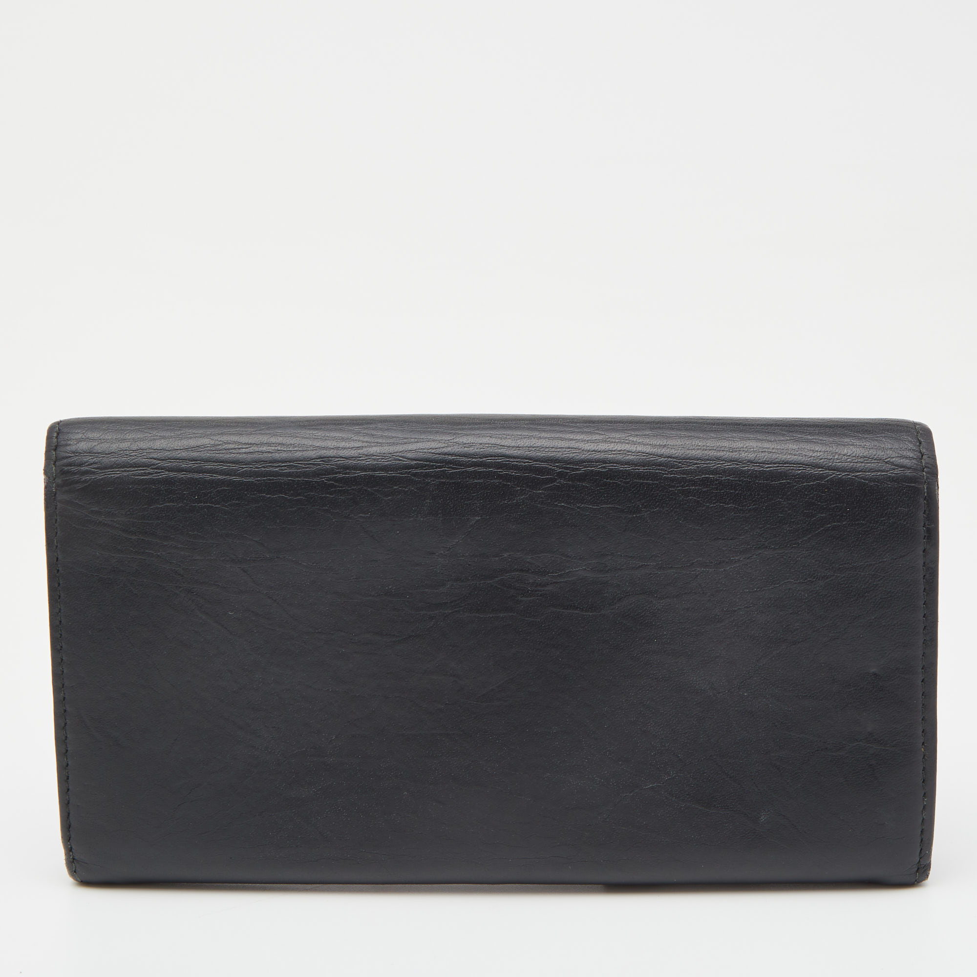 Balenciaga Black Leather City Flap Continental Wallet