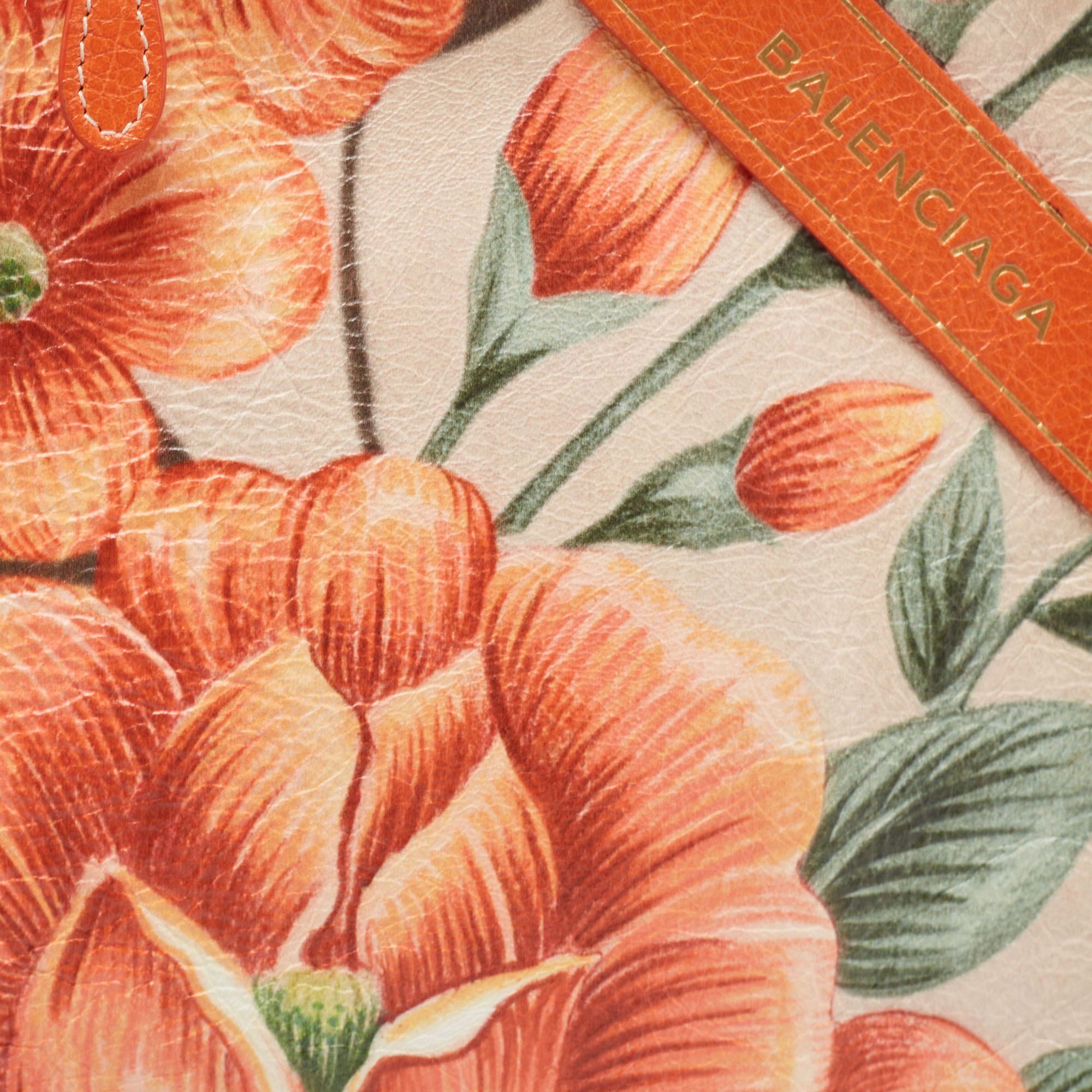 Balenciaga Orange/Multicolor Floral Print Leather Blanket Pouch