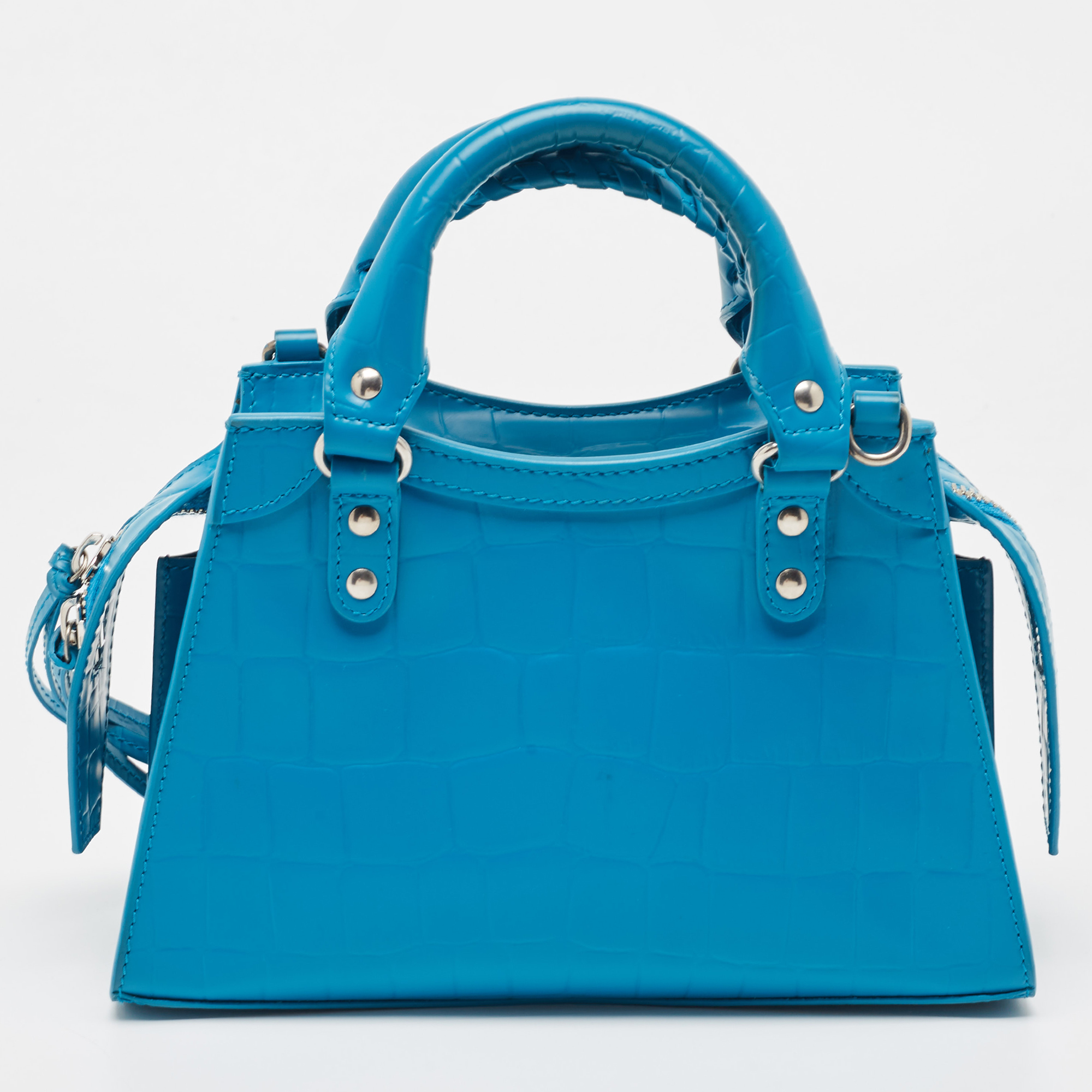 Balenciaga Blue Croc Embossed Leather Mini Neo Classic Bag