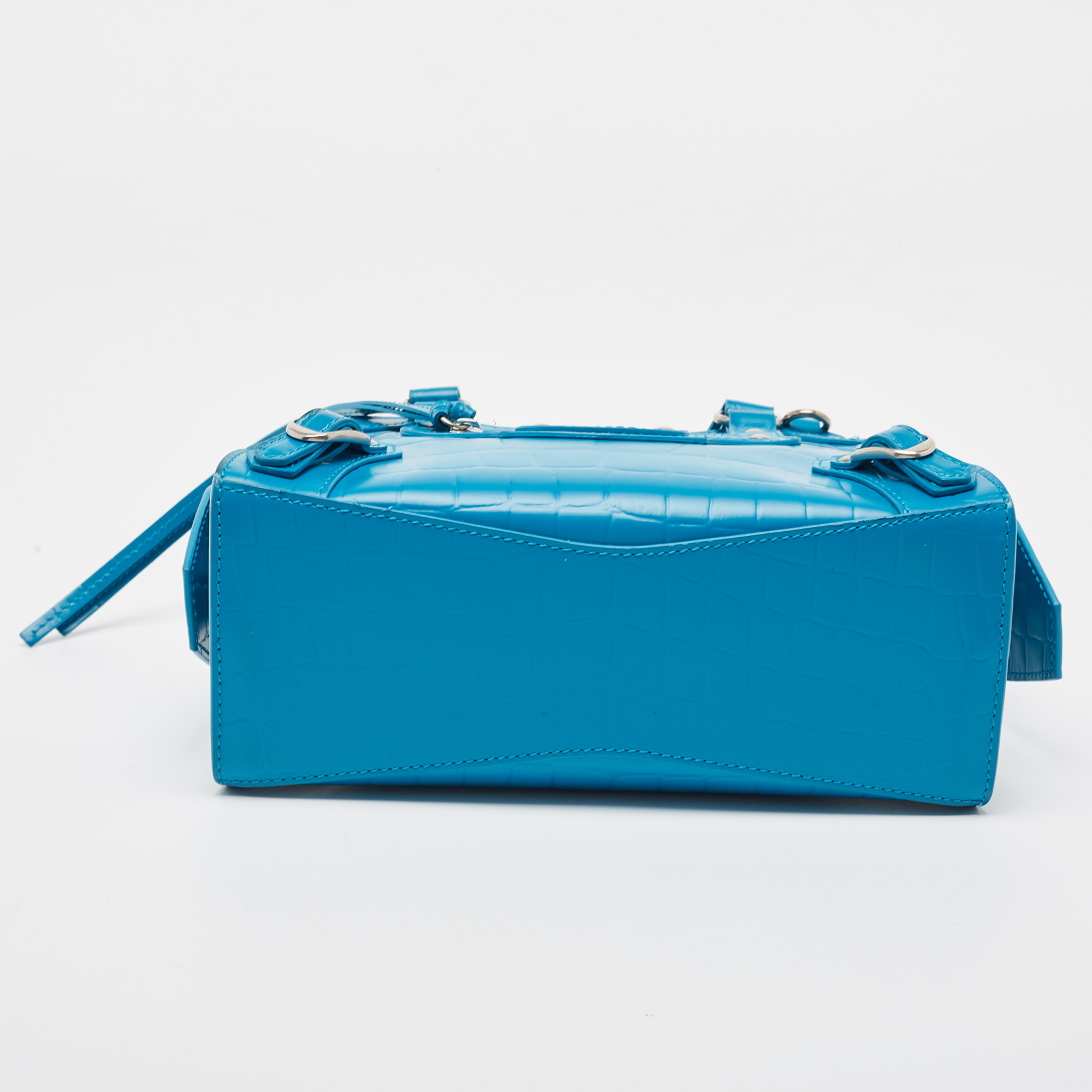Balenciaga Blue Croc Embossed Leather Mini Neo Classic Bag