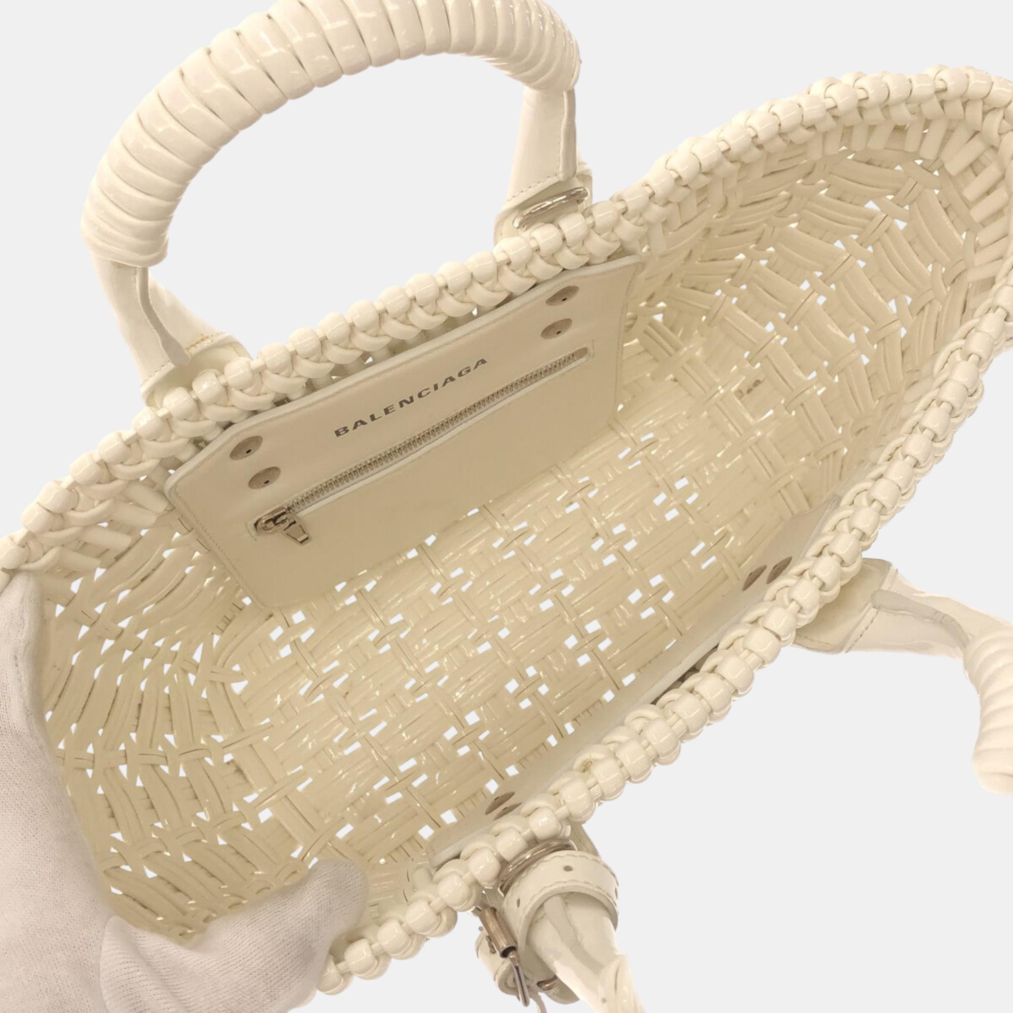 Balenciaga Ecru Synthetic Bistro Basket Tote Bag