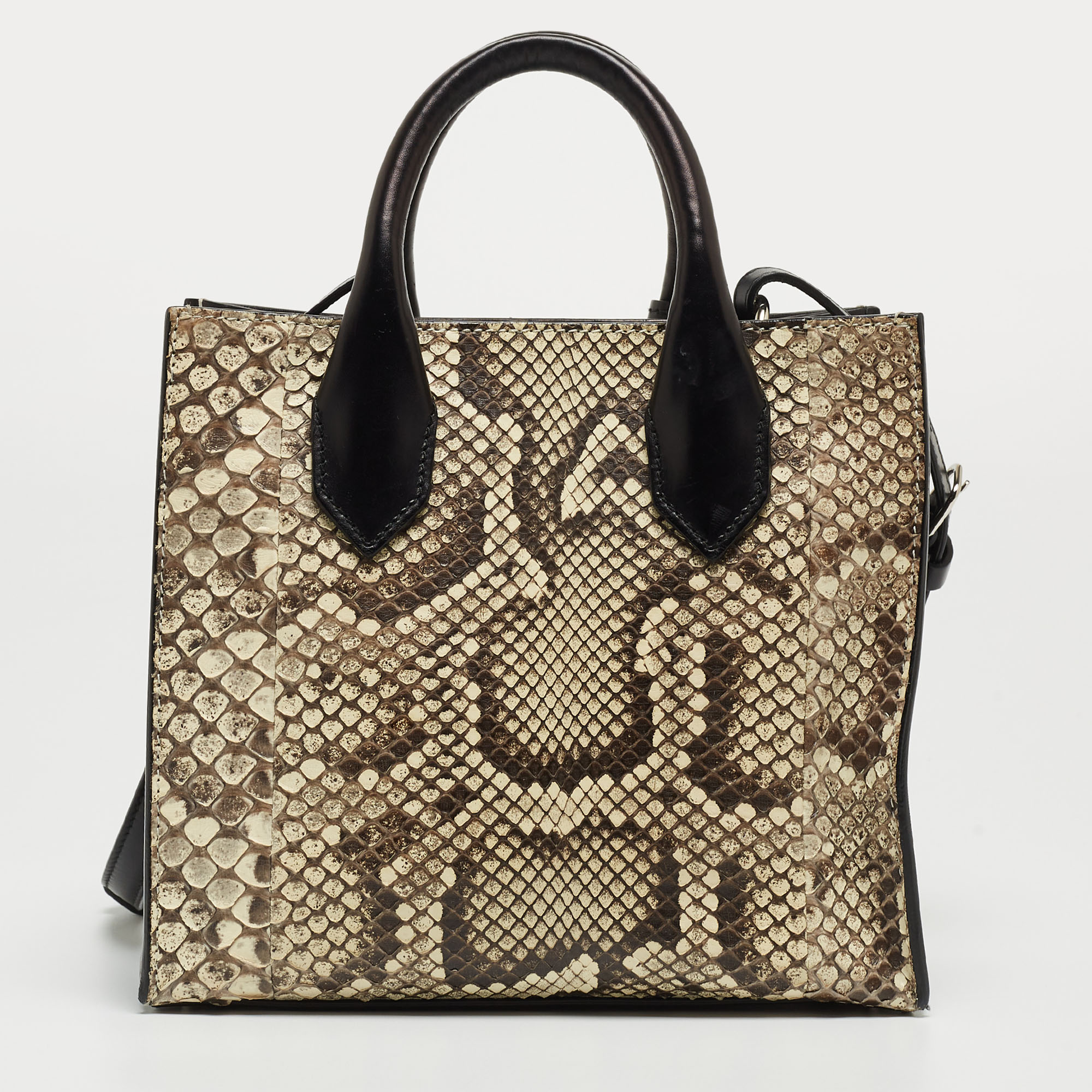 Balenciaga Black/White Python And Leather Mini All Afternoon Tote