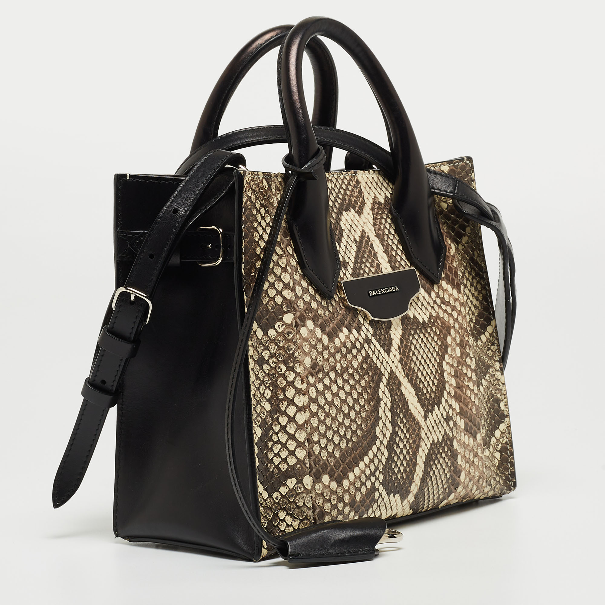 Balenciaga Black/White Python And Leather Mini All Afternoon Tote