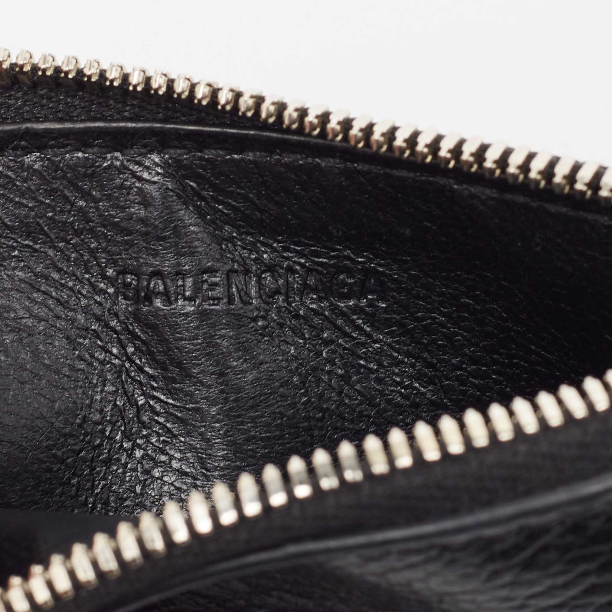 Balenciaga Black Leather Logo Zip Card Holder