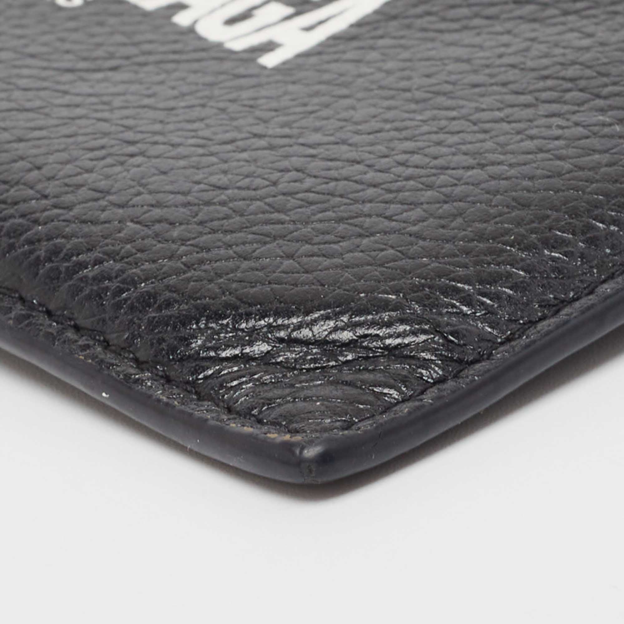 Balenciaga Black Leather Logo Zip Card Holder