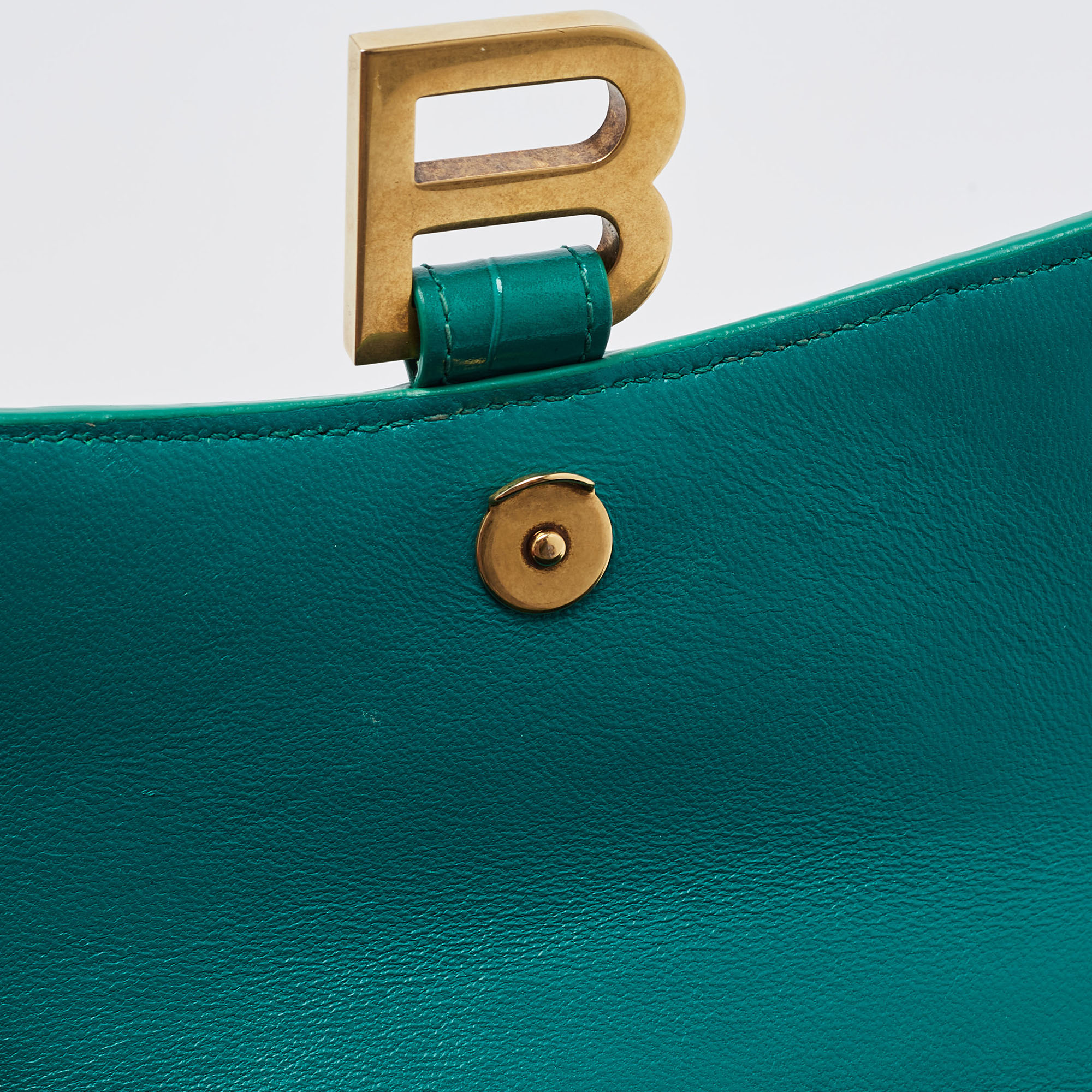 Balenciaga Green Croc Embossed Leather XS Hourglass Top Handle Bag