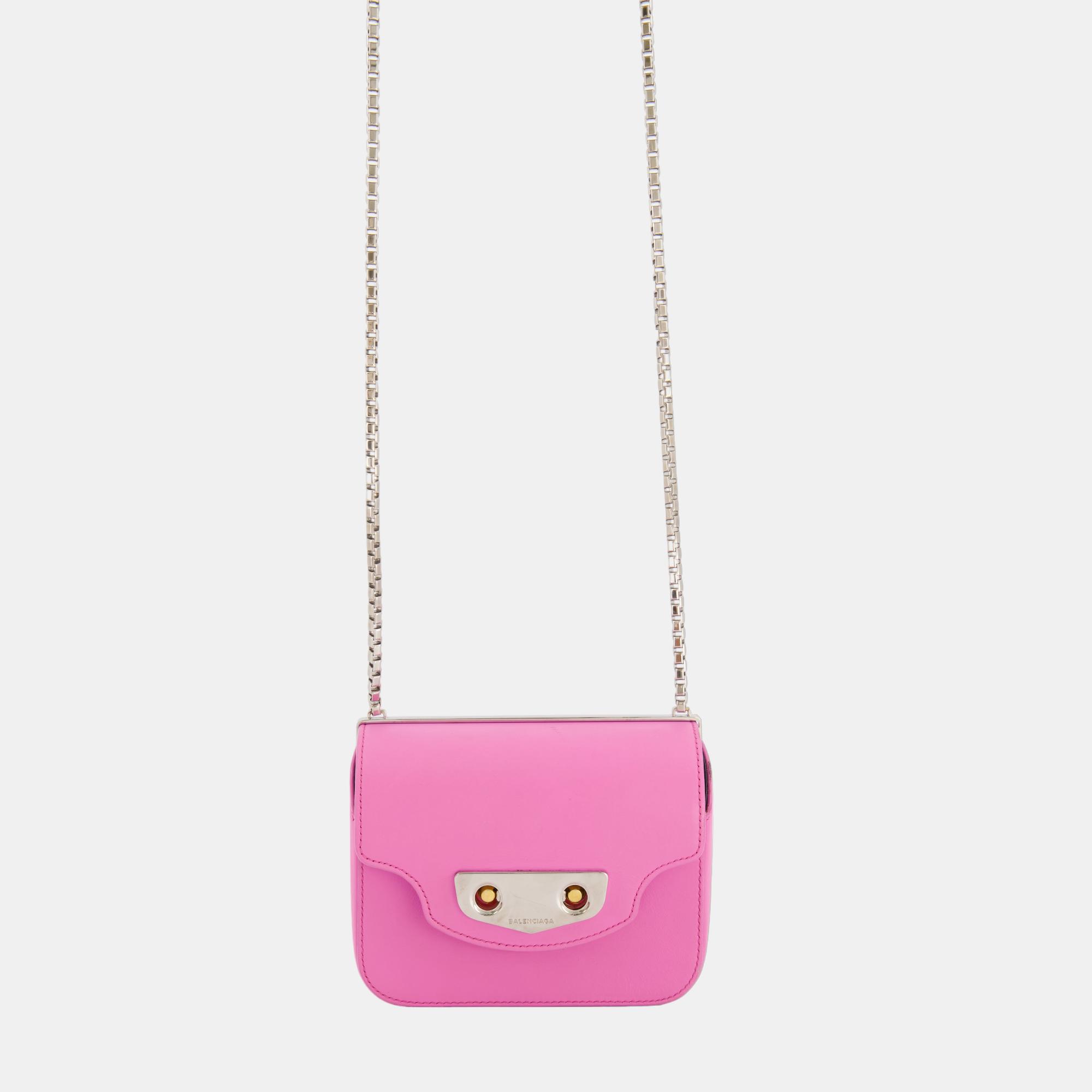 Balenciaga Candy Pink Small Leather Bag With Silver And Gold Hardware