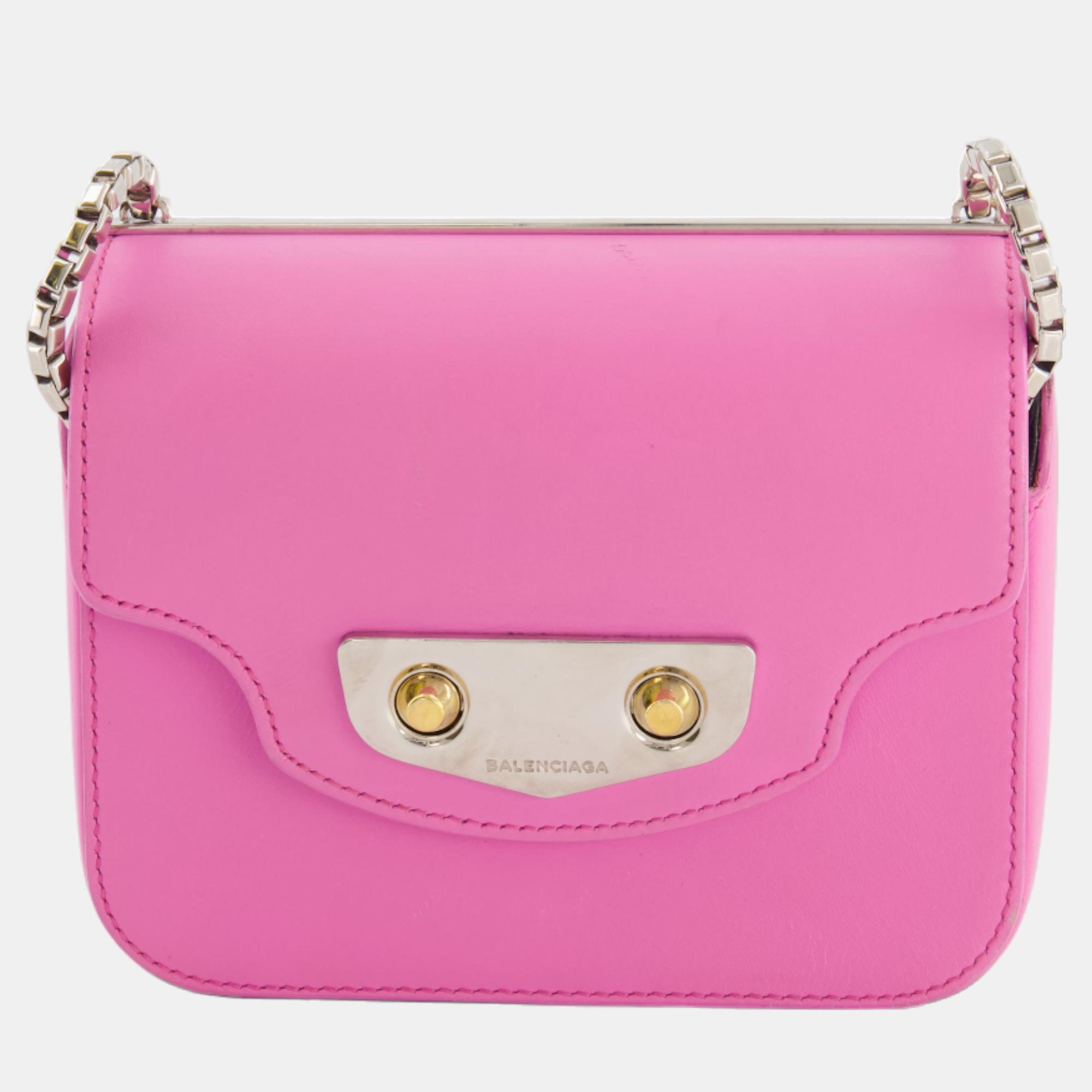 Balenciaga candy pink small leather bag with silver and gold hardware
