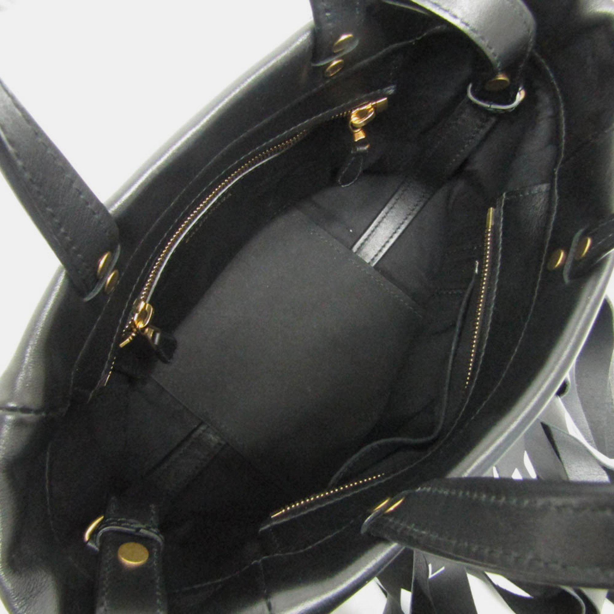 Balenciaga Black Leather Laundry Fringe XS Cabas Tote Bag