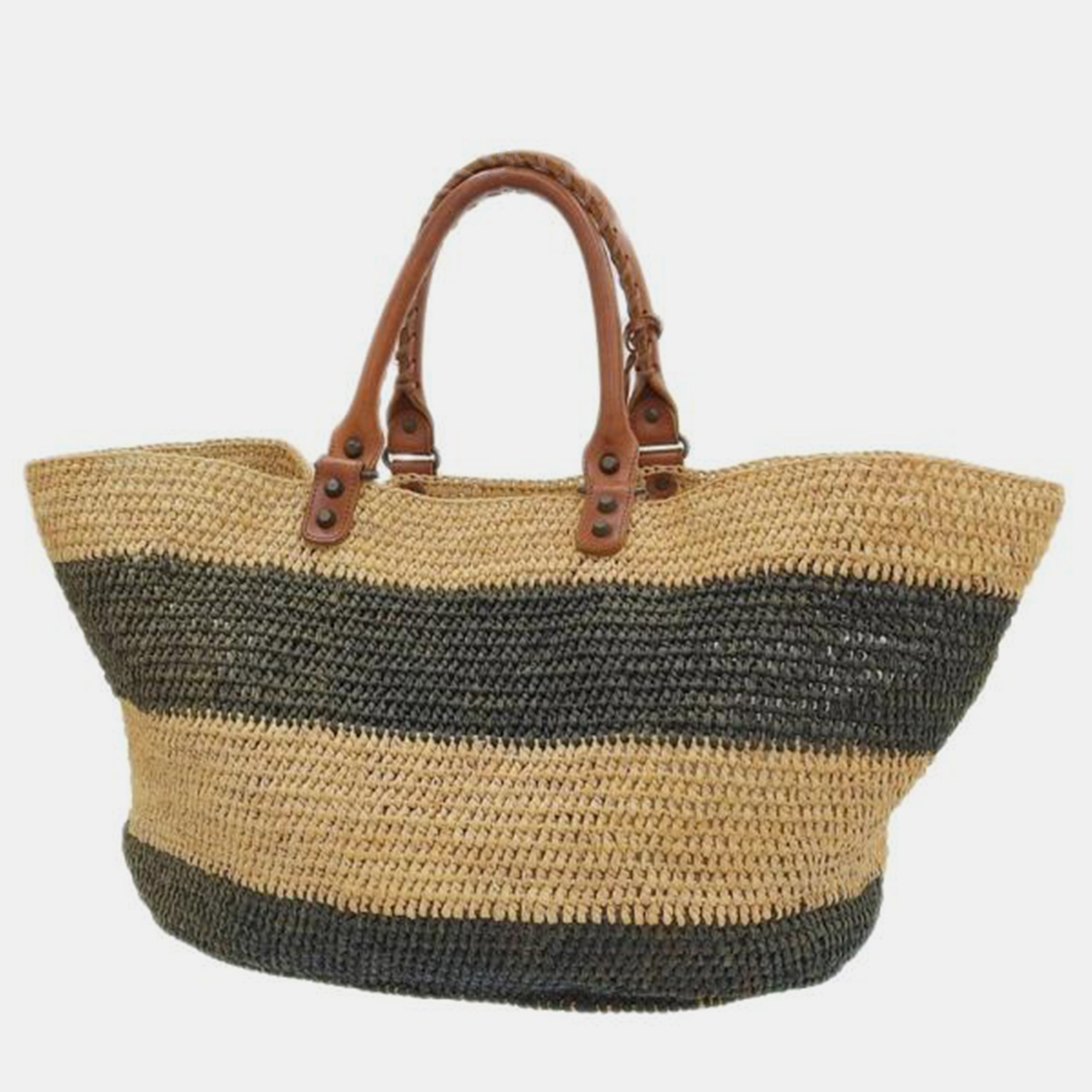 Balenciaga Brown Natural Material Raffia Motocross Classic Panier Basket Bag