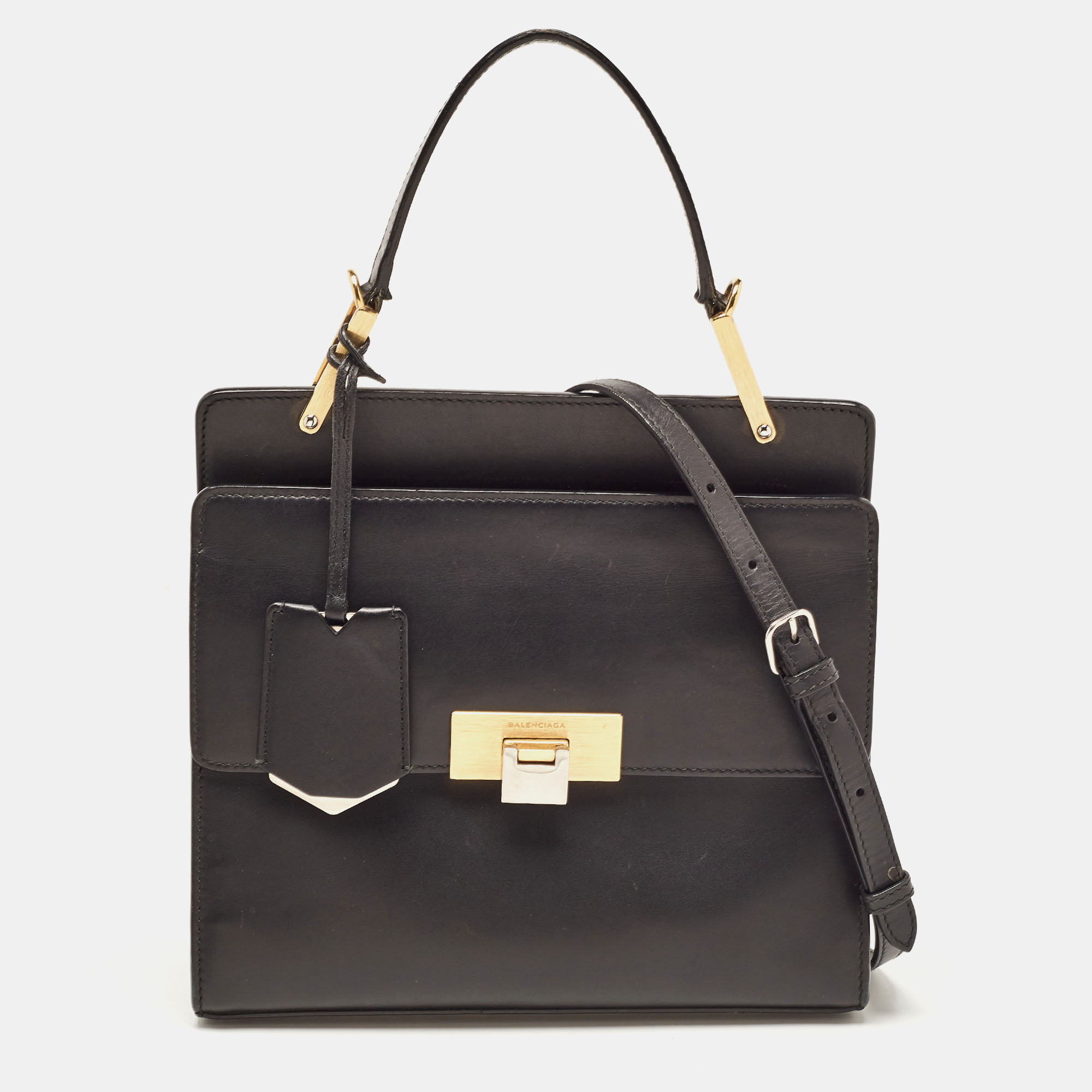 Balenciaga Black Leather Le Dix Cartable Top Handle Bag