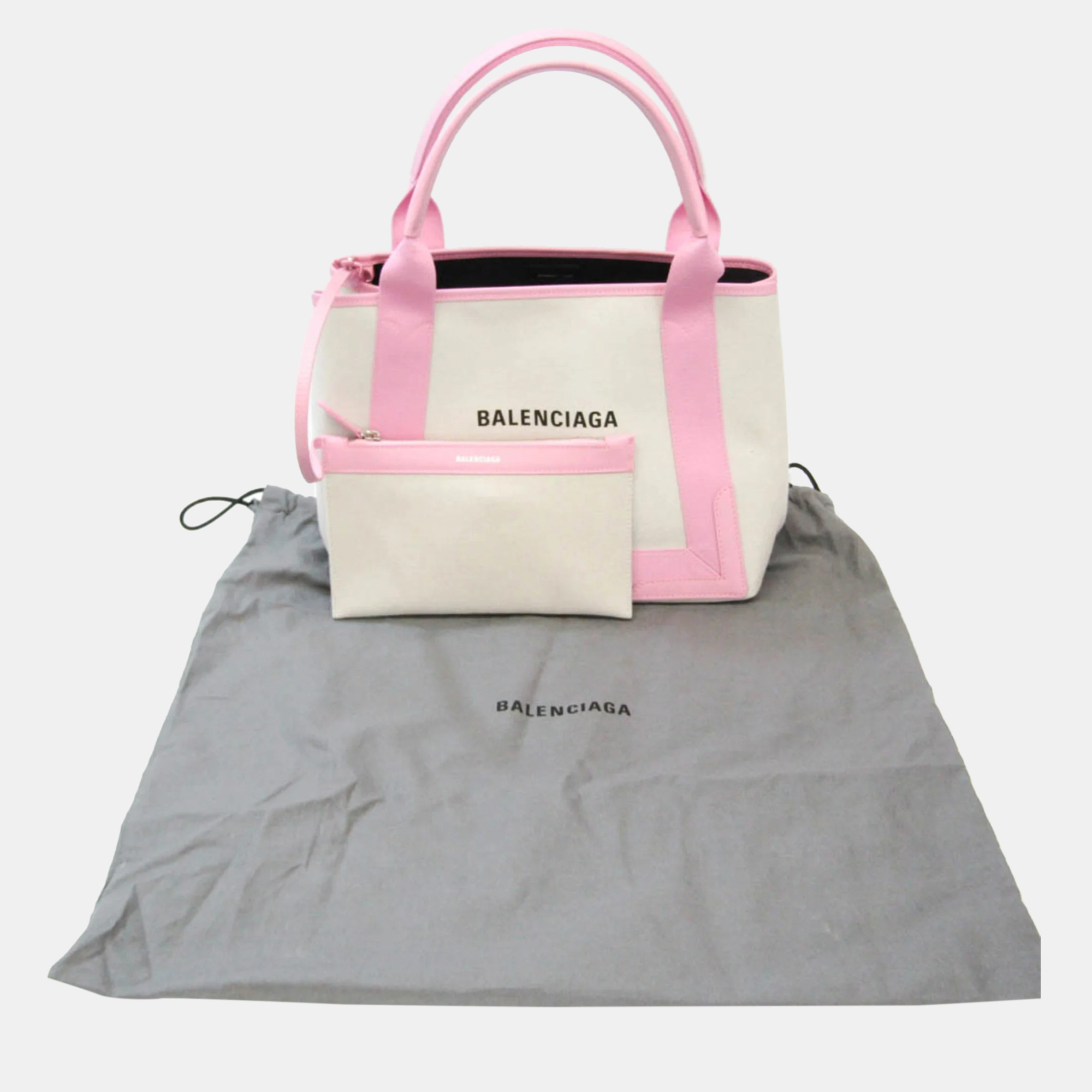 Balenciaga Light Pink/White Canvas Navy Cabas S Tote