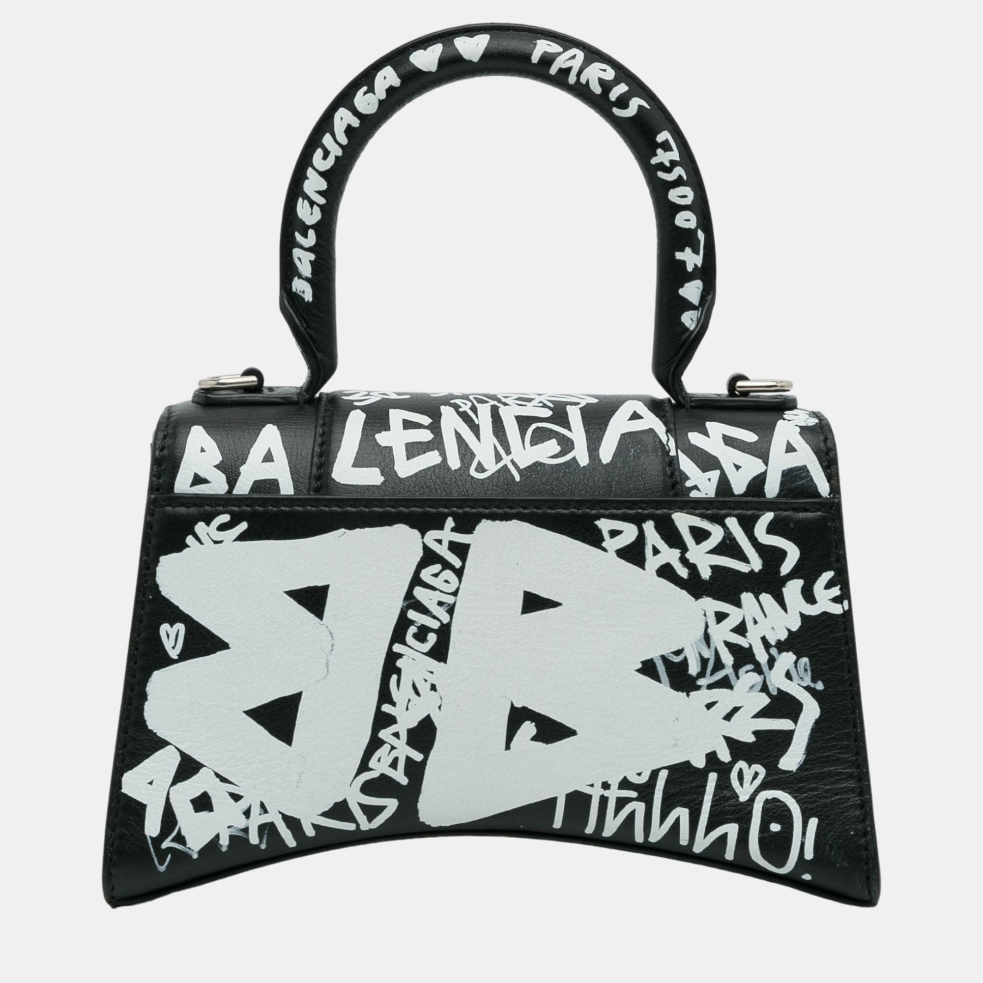 Balenciaga Black XS Hourglass Graffiti Satchel