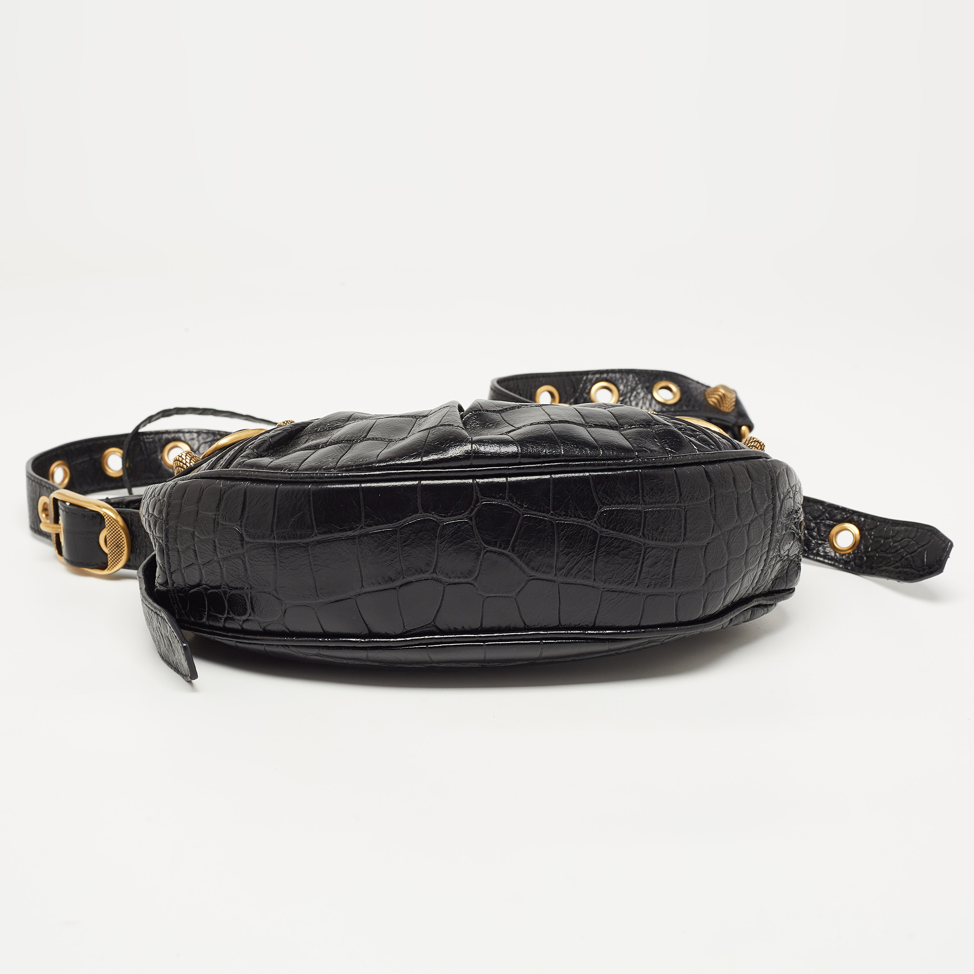 Balenciaga Black Croc Embossed Leather XS Le Cagole Shoulder Bag