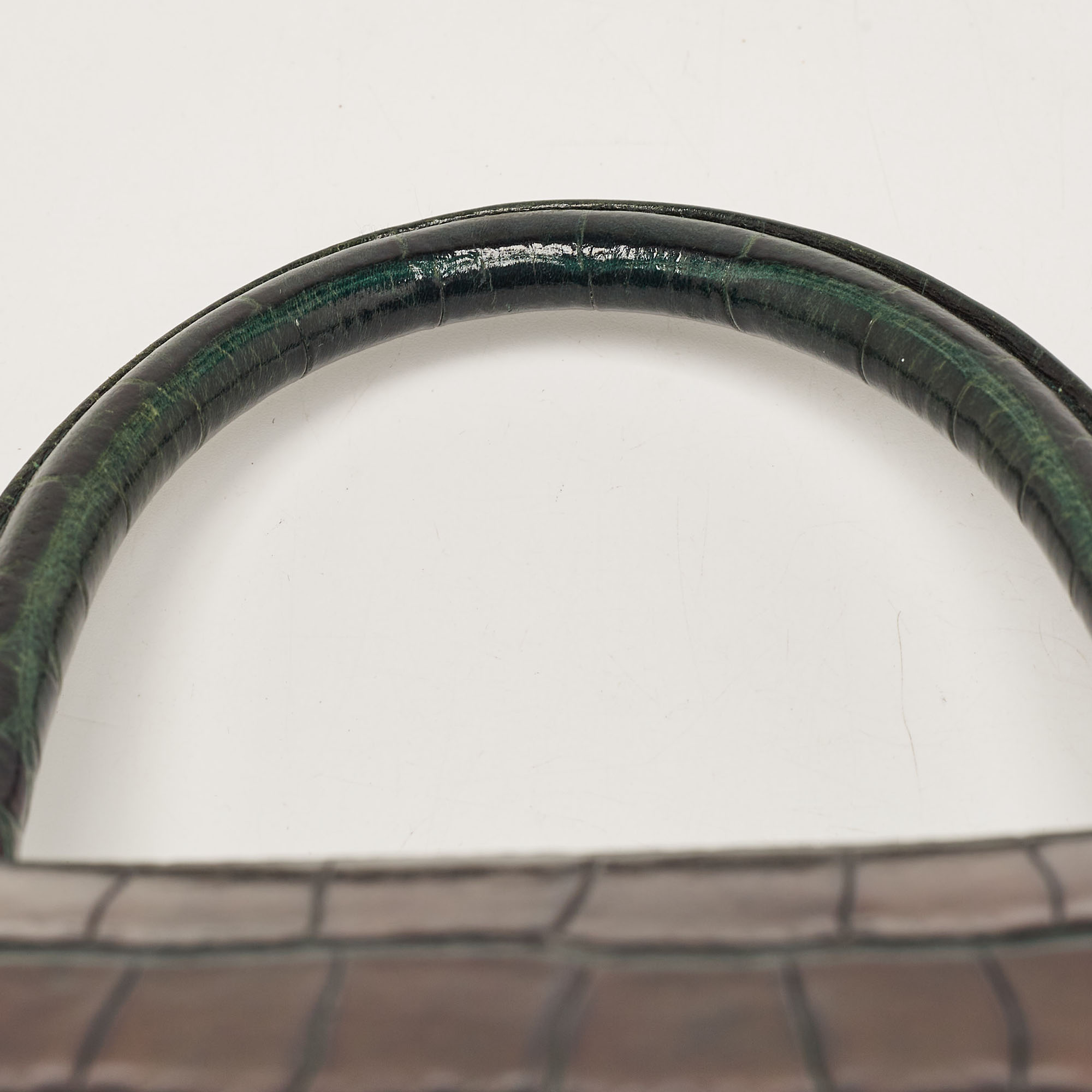 Balenciaga Green Croc Embossed Leather Small Hourglass Top Handle Bag
