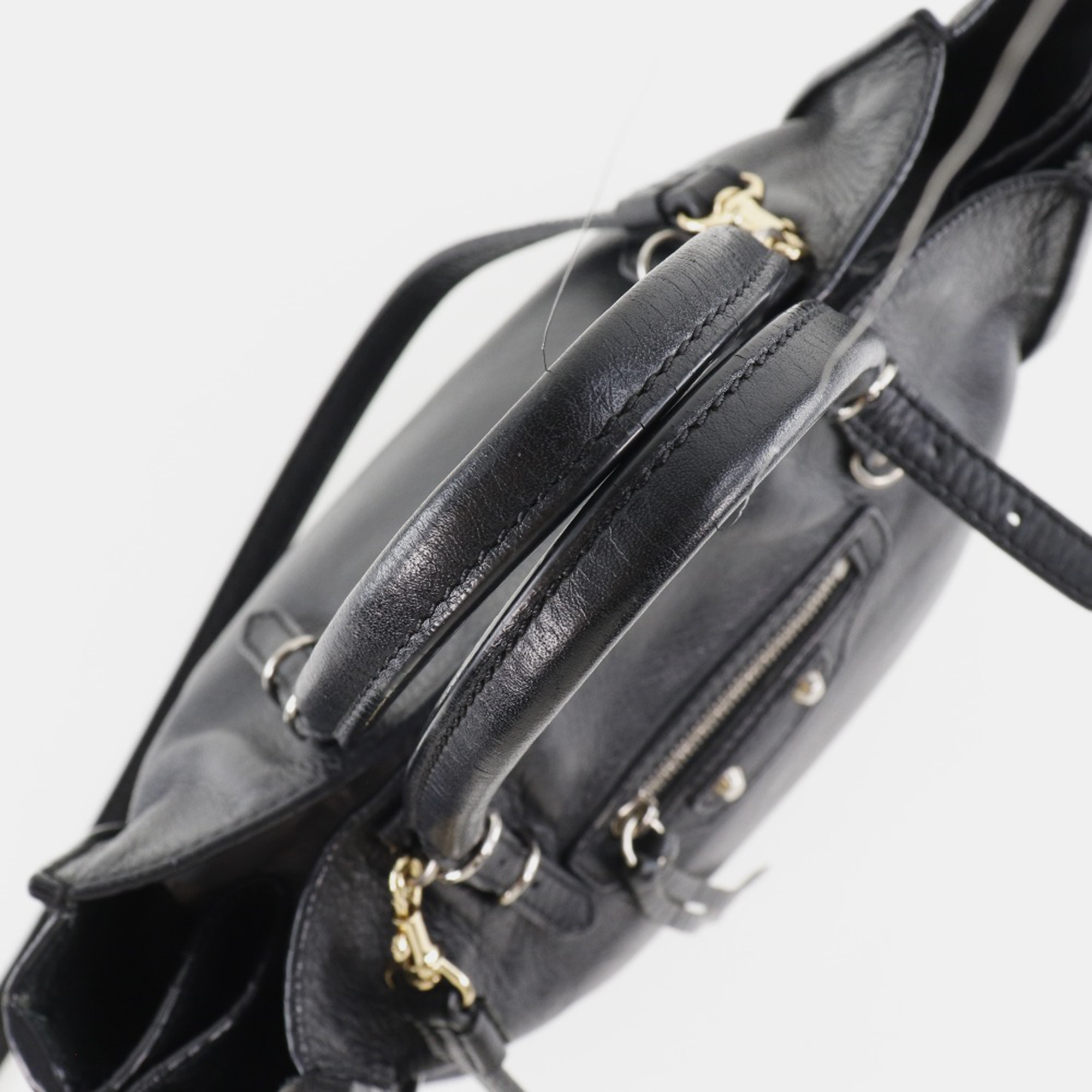 Balenciaga Black Leather Mini Papier A6 Zip Around Tote Bag