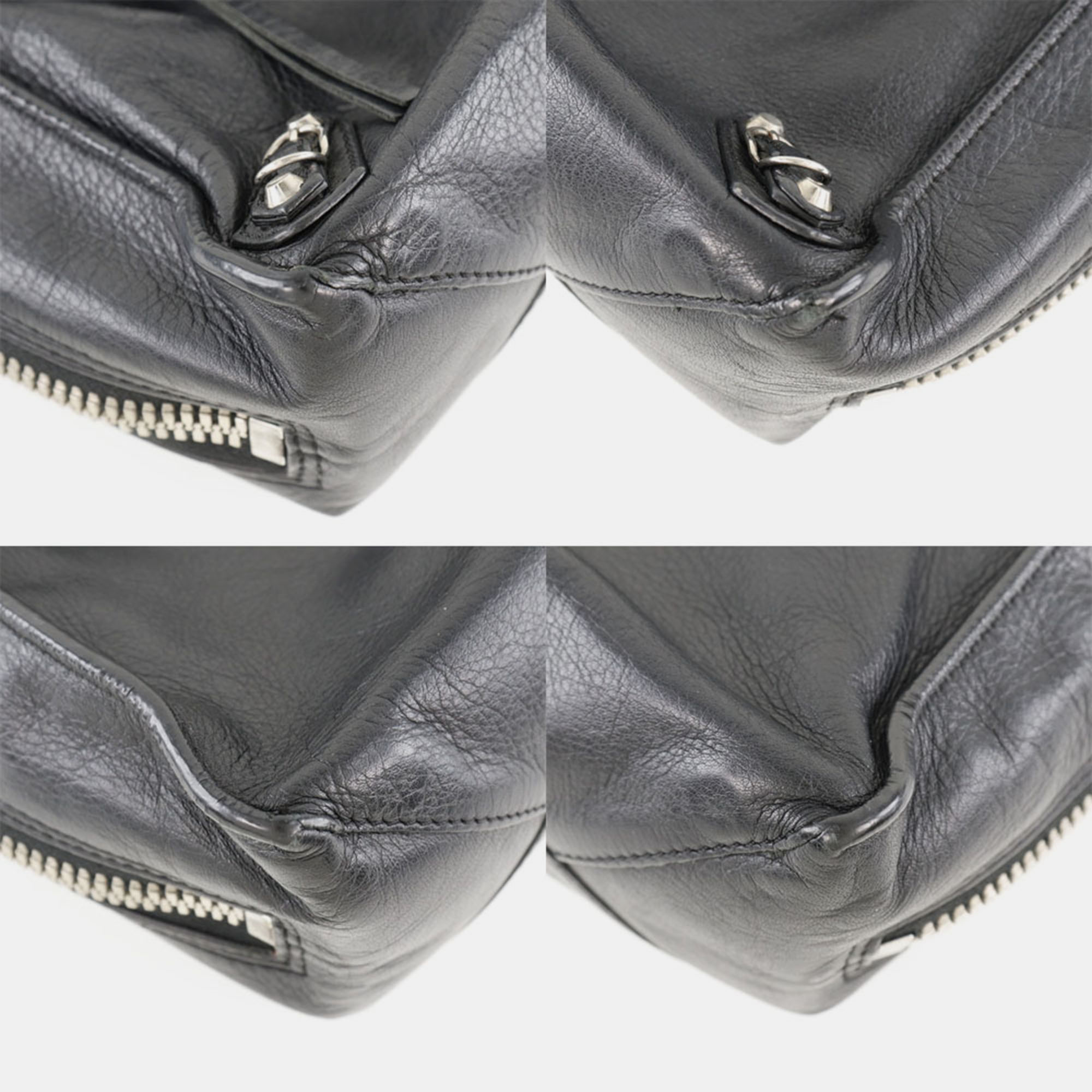 Balenciaga Black Leather Mini Papier A6 Zip Around Tote Bag