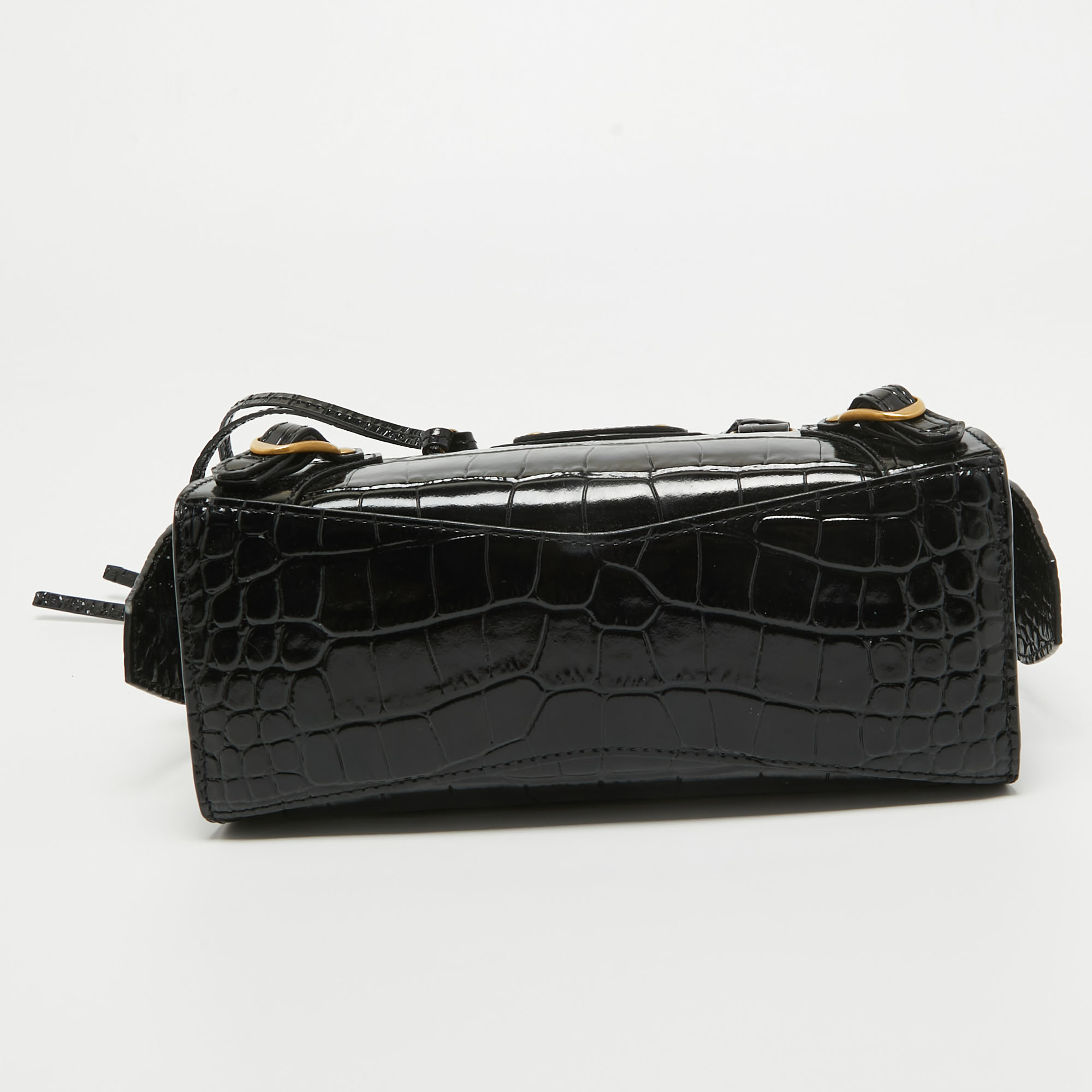 Balenciaga Black Croc Embossed Leather Mini Neo Classic Bag