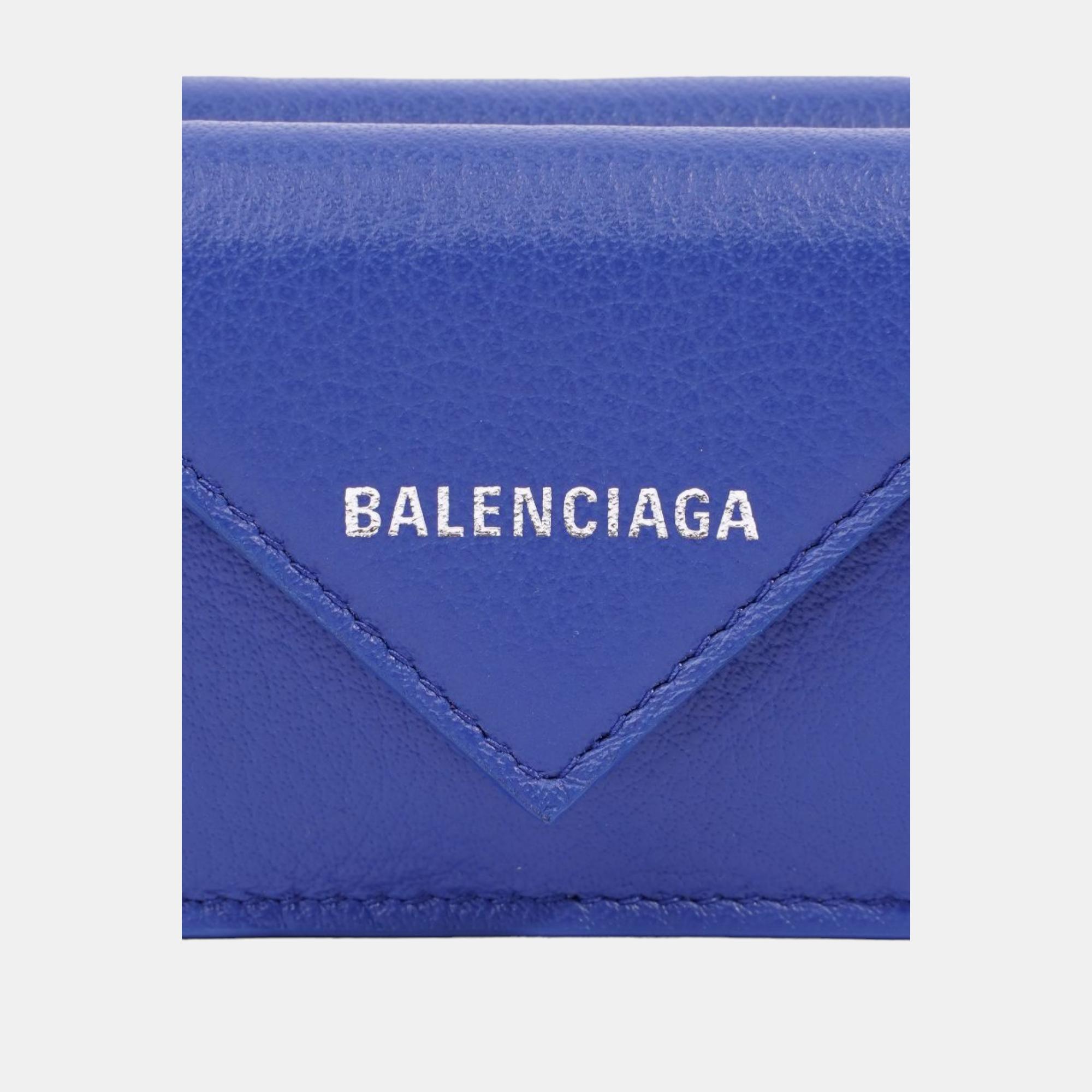 Balenciaga Paper Mini Wallet Blue Leather