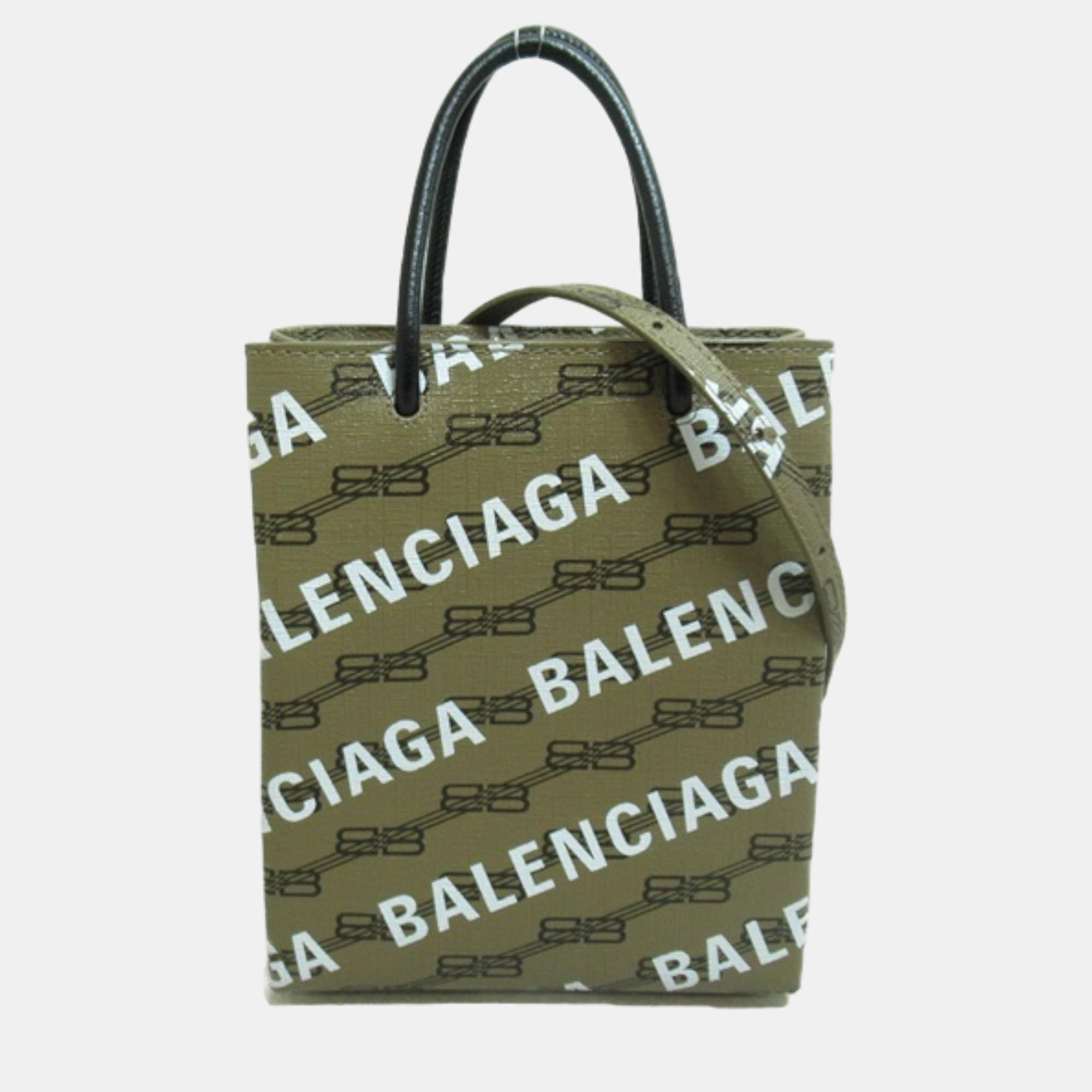 Balenciaga brown canvas bb monogram logo shopping tote bag