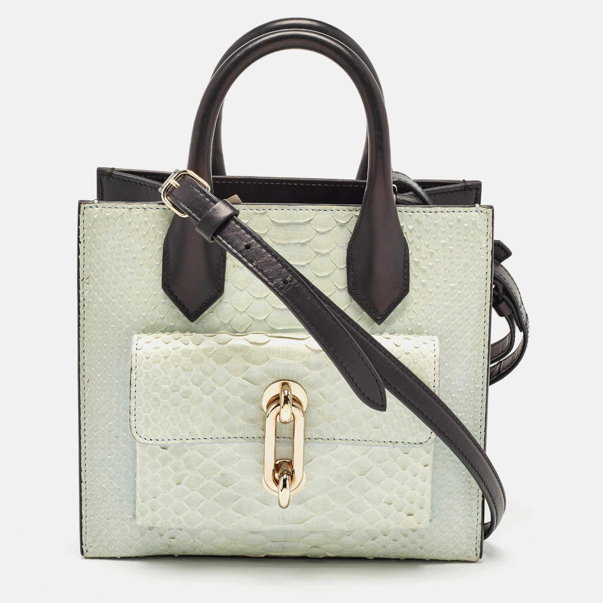 Balenciaga mint green/black python and leather mini maillon all afternoon tote