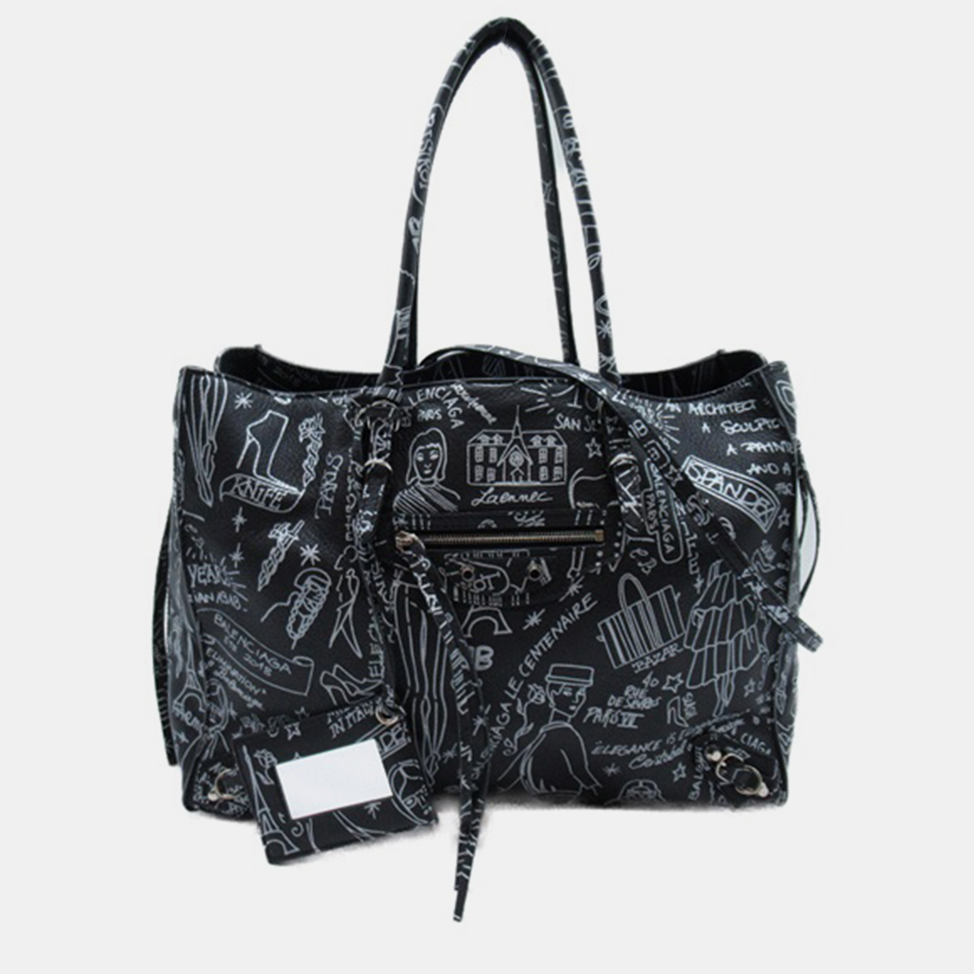 Balenciaga black leather papier graffiti a6 zip around classic studs bag